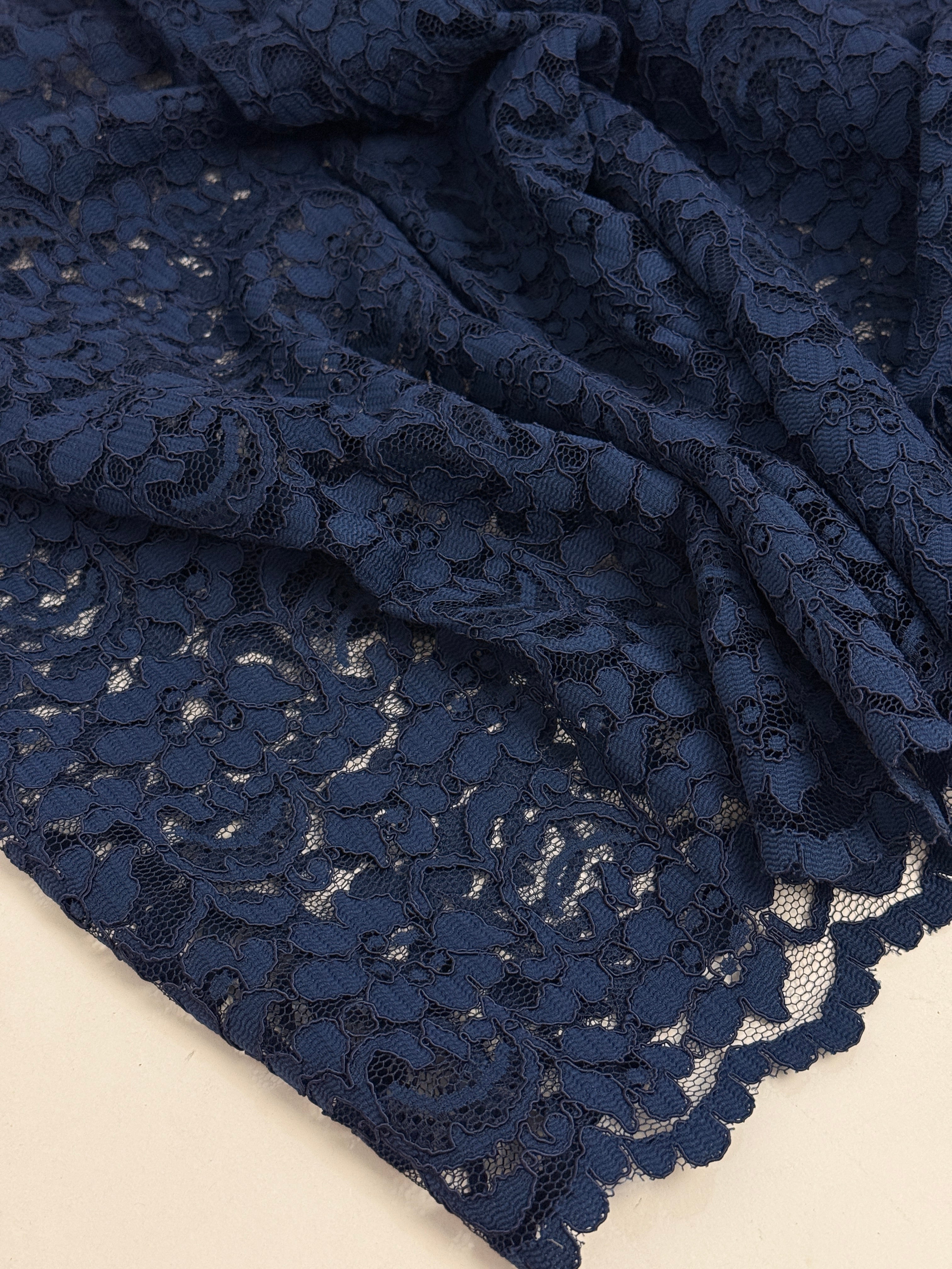 Gonna lunga in Pizzo Macramé Floreale Blu Navy Vintage - Taglia 40/S