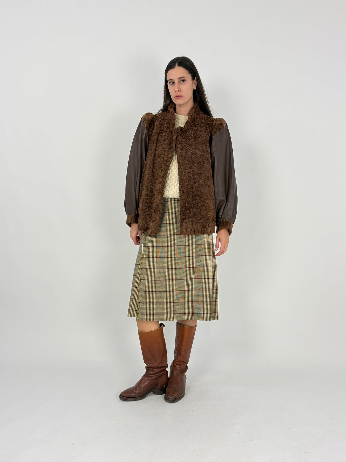 Giacca anni ’80 con spalle arricciate e maniche in pelle