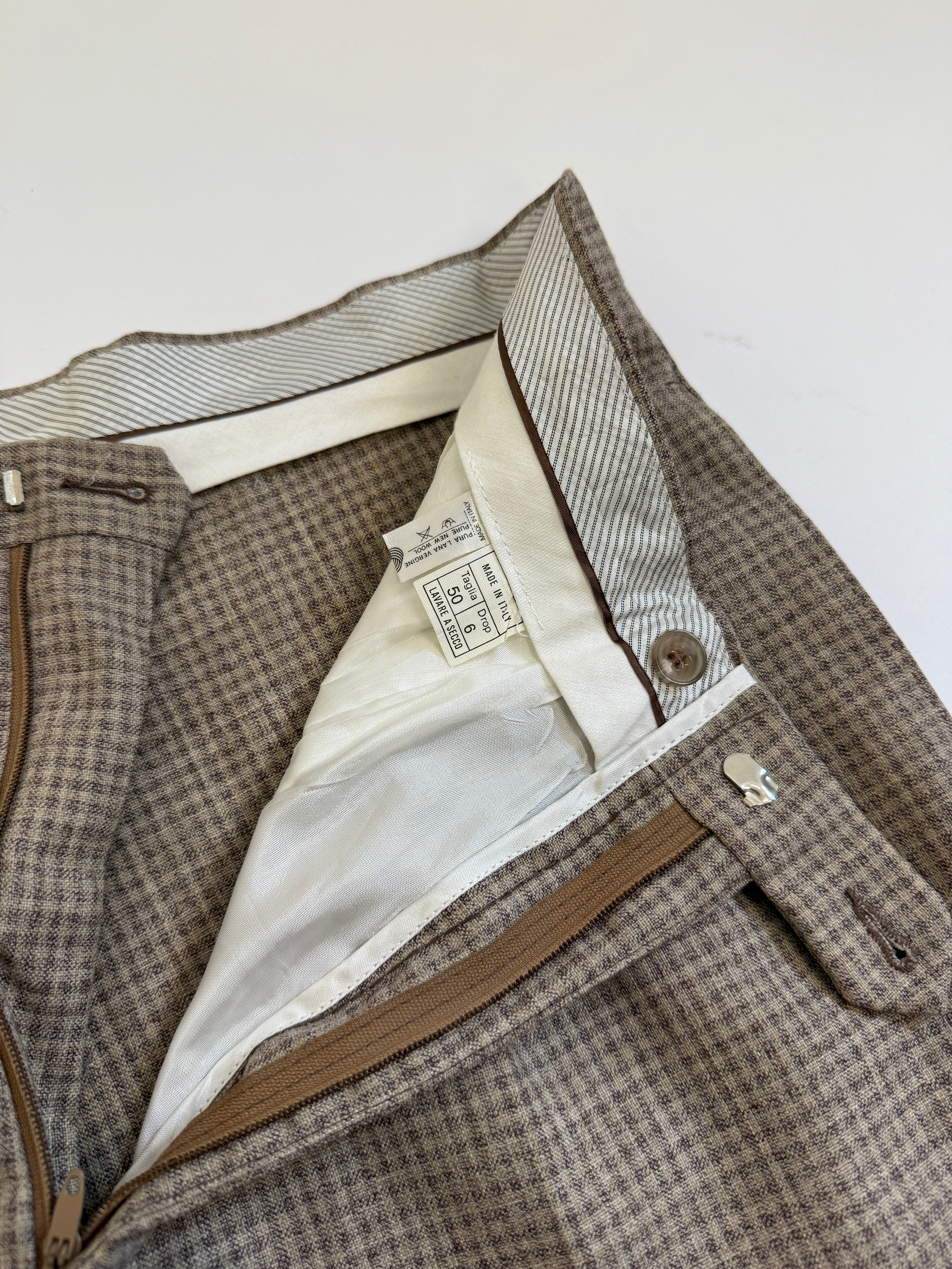 Pantaloni sartoriali anni ’80 in fresco lana a quadretti