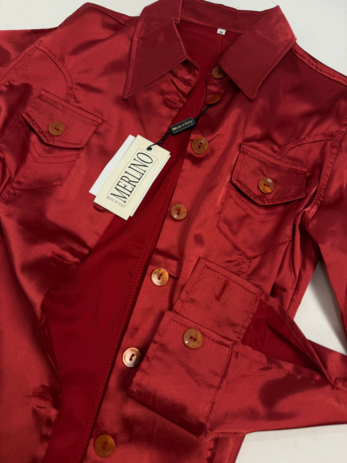 Camicia Safari in tessuto Satinato Rosso Bordeaux -Taglia M