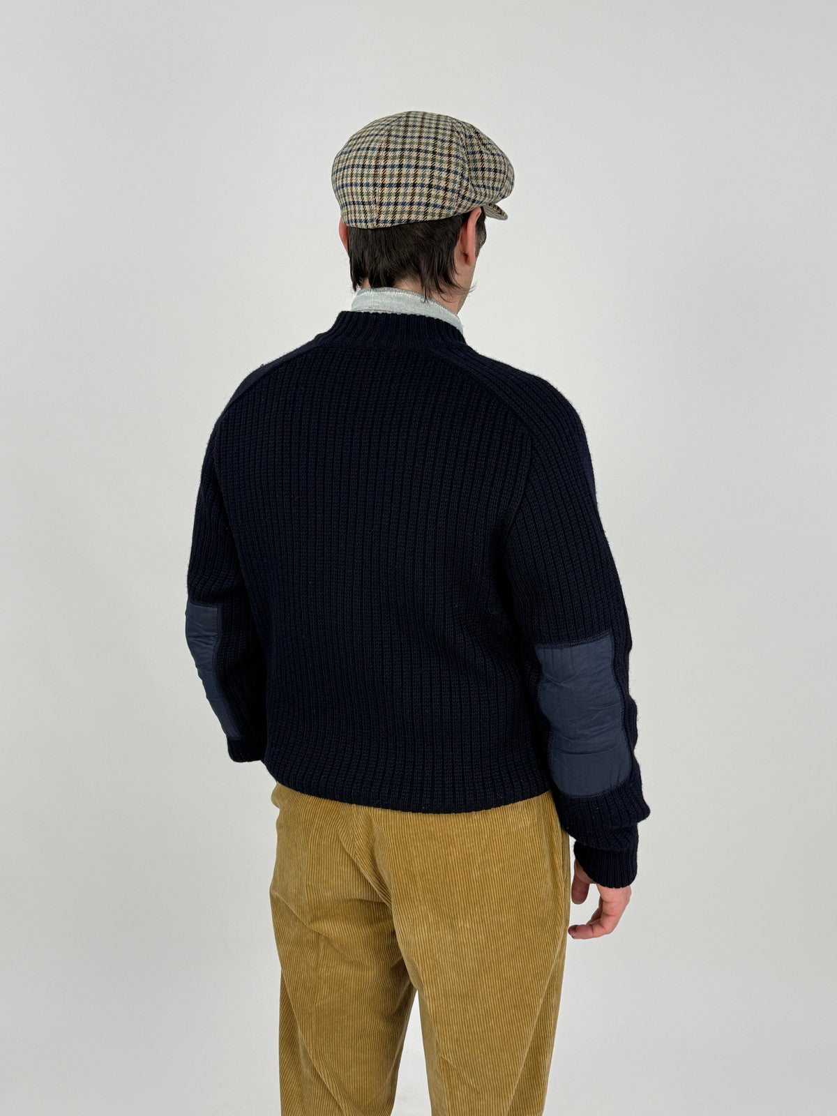 Cardigan Vintage Lana a Coste Blu Notte Full Zip - Taglia XL