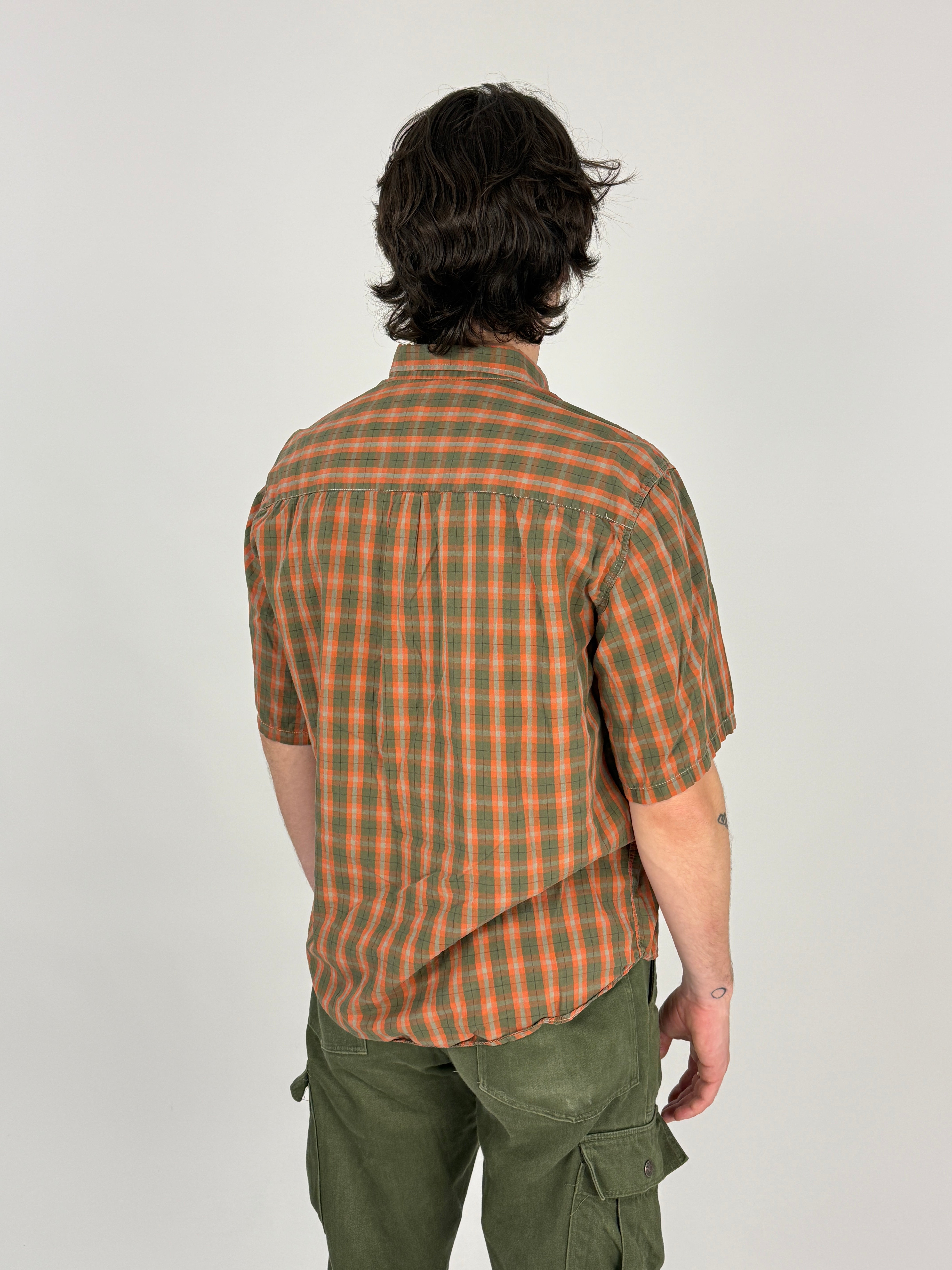 Camicia Wampum Cotone Madras Quadri Verde e Arancio - Taglia M