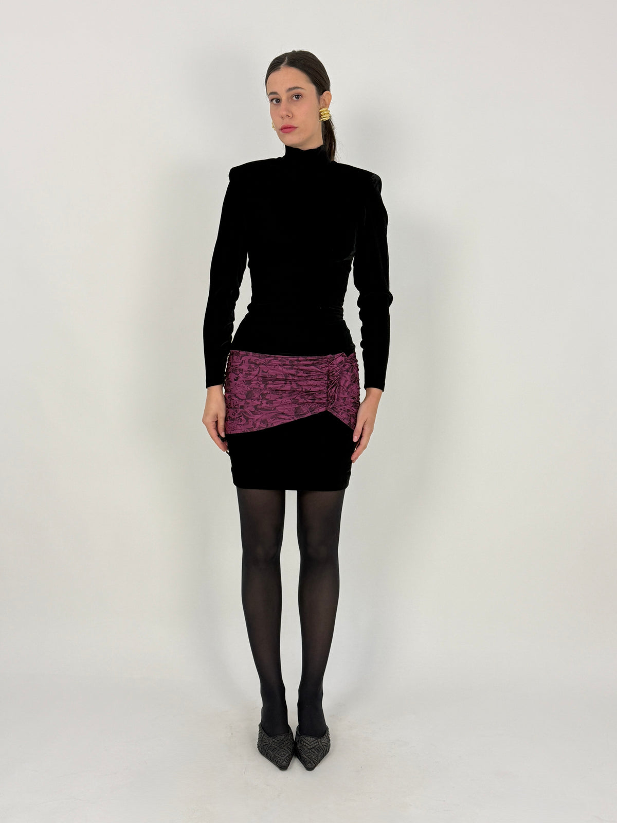 Abito Anni '80 Velluto Nero e Taffetà - Taglia S