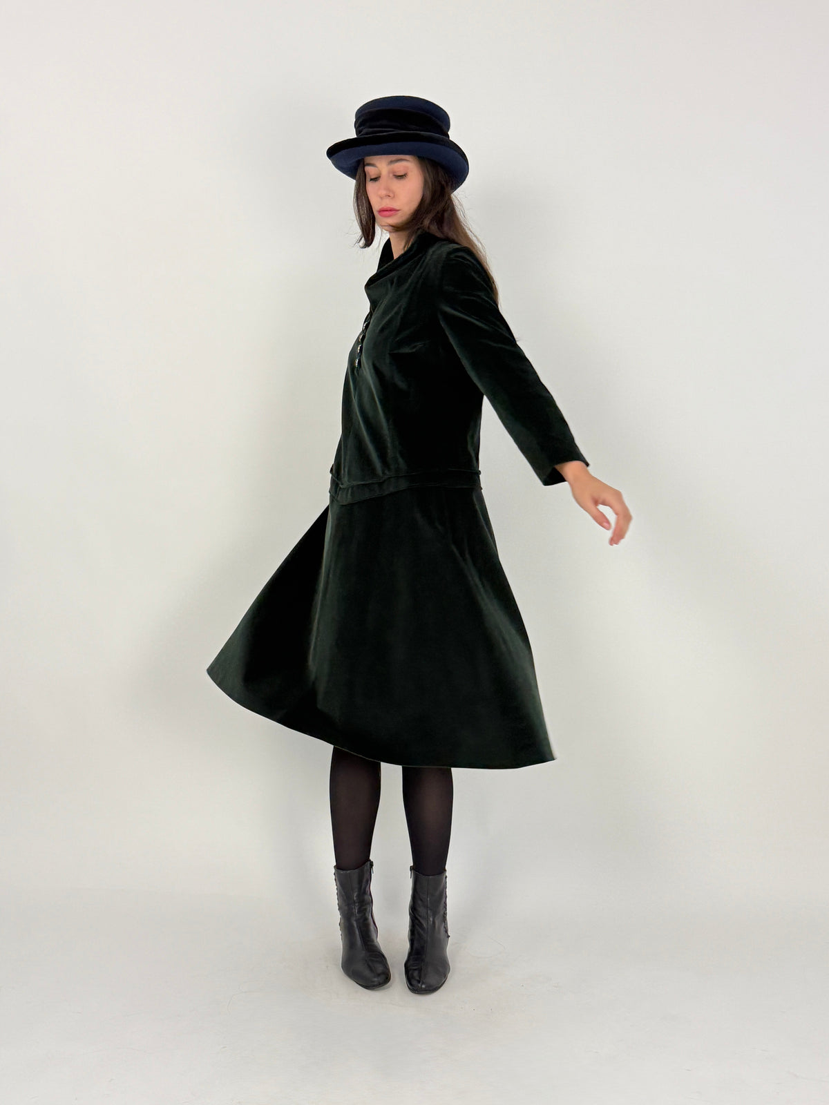 Completo Sartoriale Anni '70 Abito e Gilet Velluto Verde Pino - Taglia 44