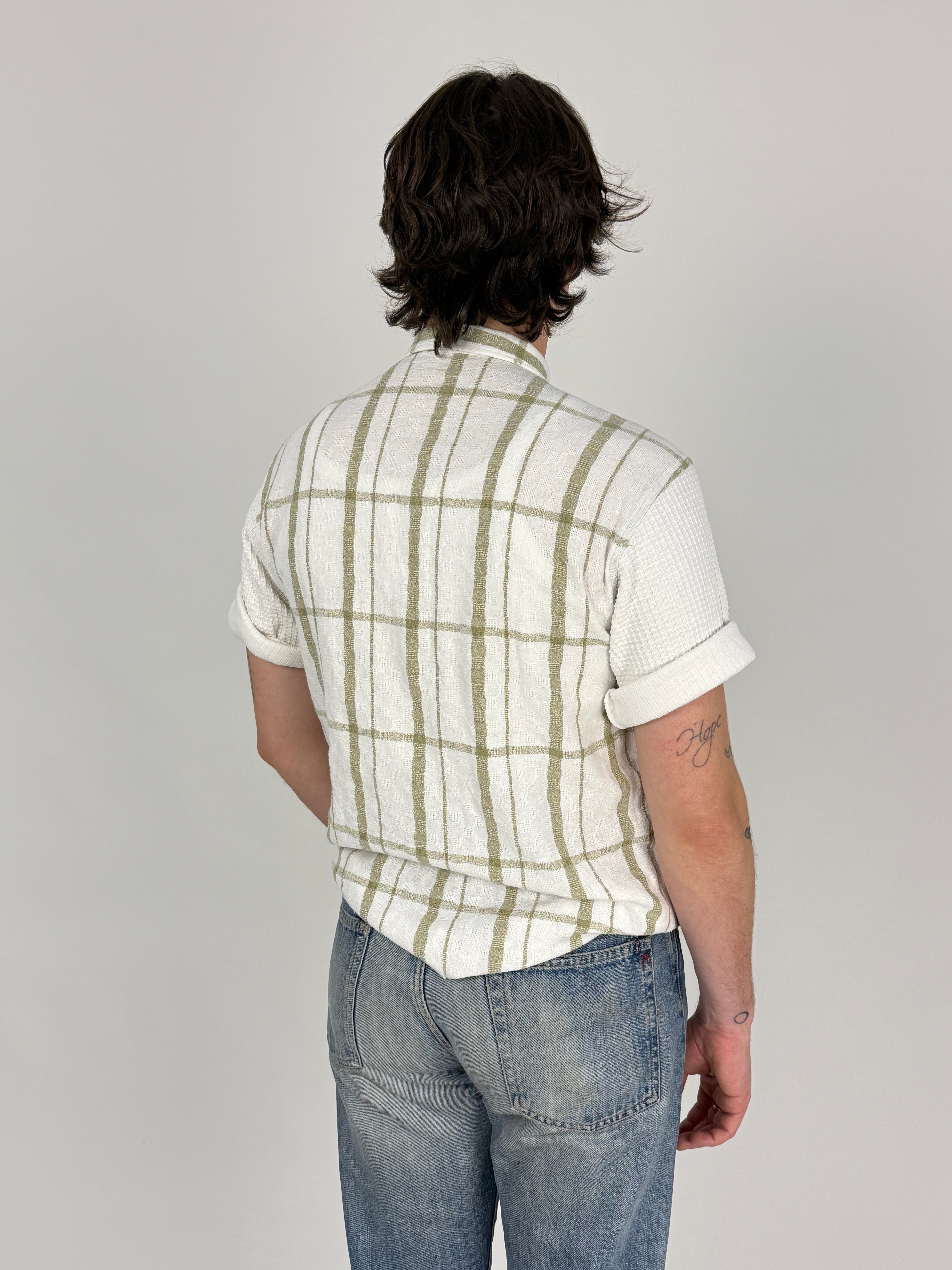 Polo Camicia Misto Lino a Quadri Vintage - Taglia M