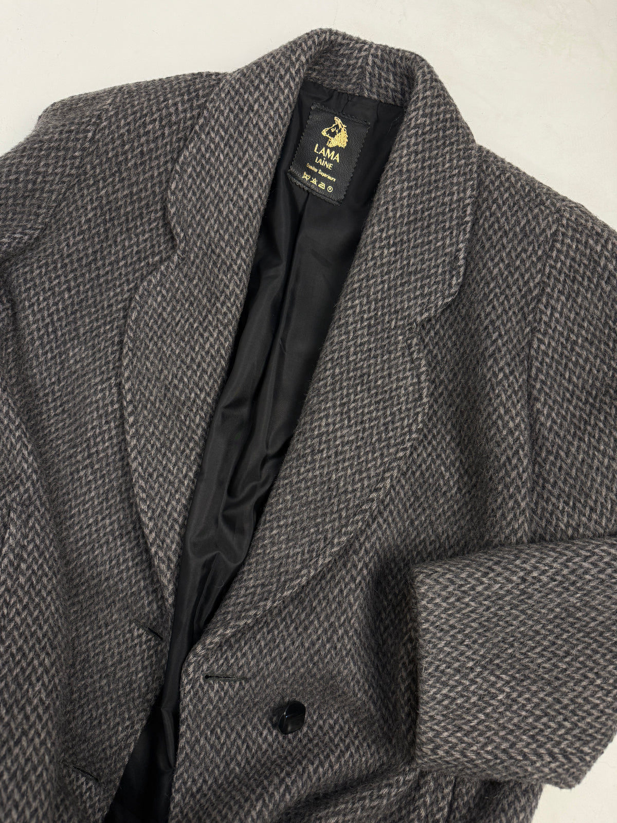 Cappotto Anni '80 Lana di Lama Spinato Grigio - Taglia L