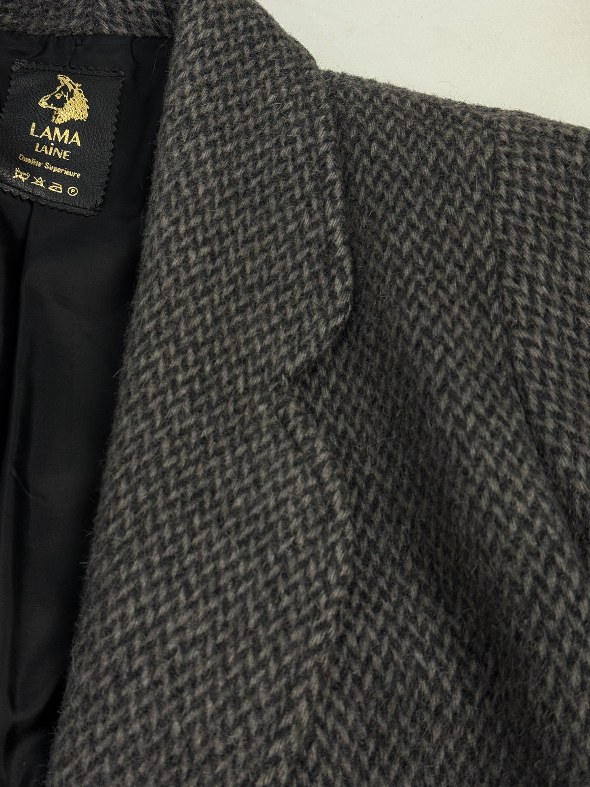 Cappotto Anni '80 Lana di Lama Spinato Grigio - Taglia L