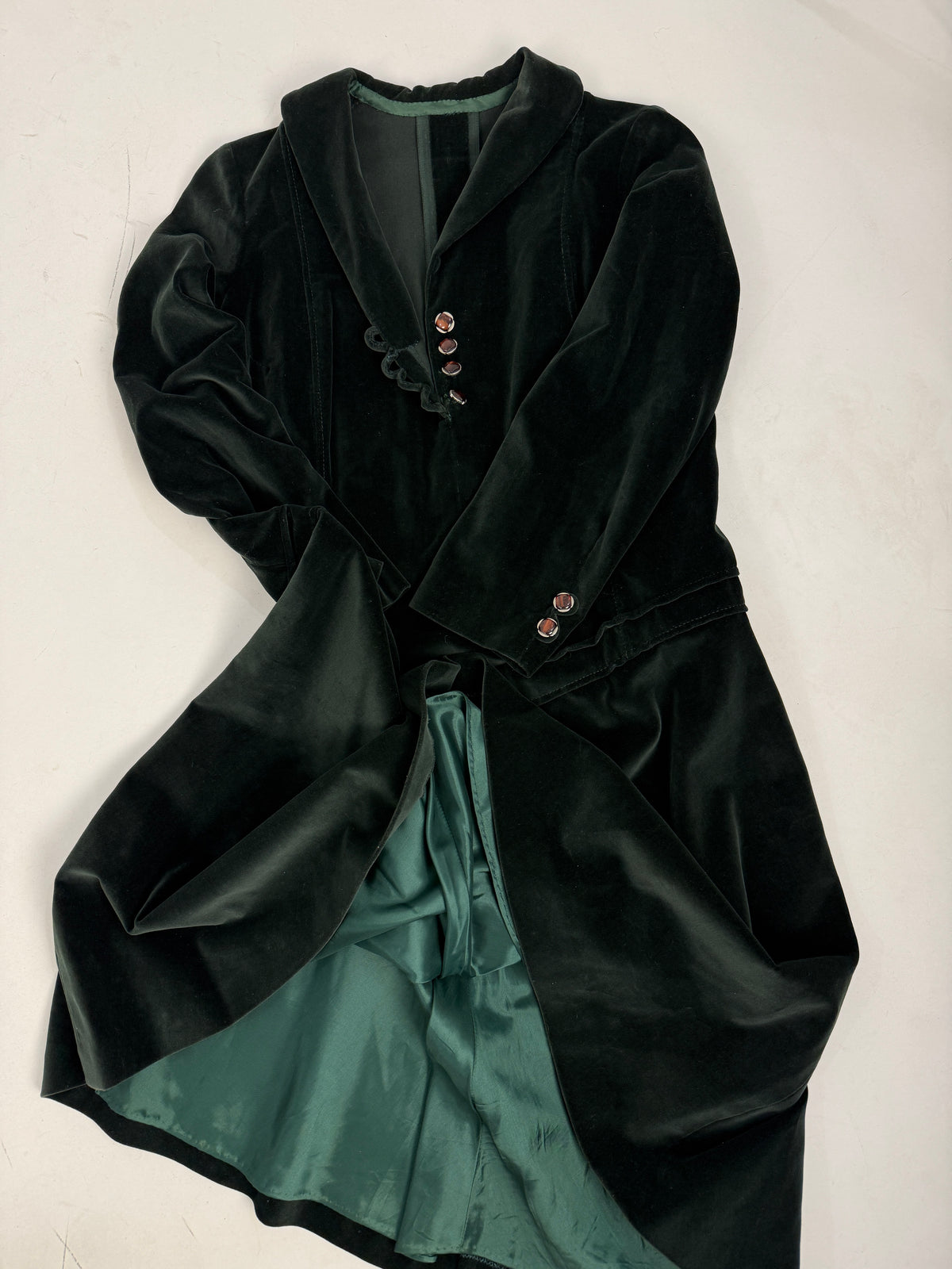 Completo Sartoriale Anni '70 Abito e Gilet Velluto Verde Pino - Taglia 44
