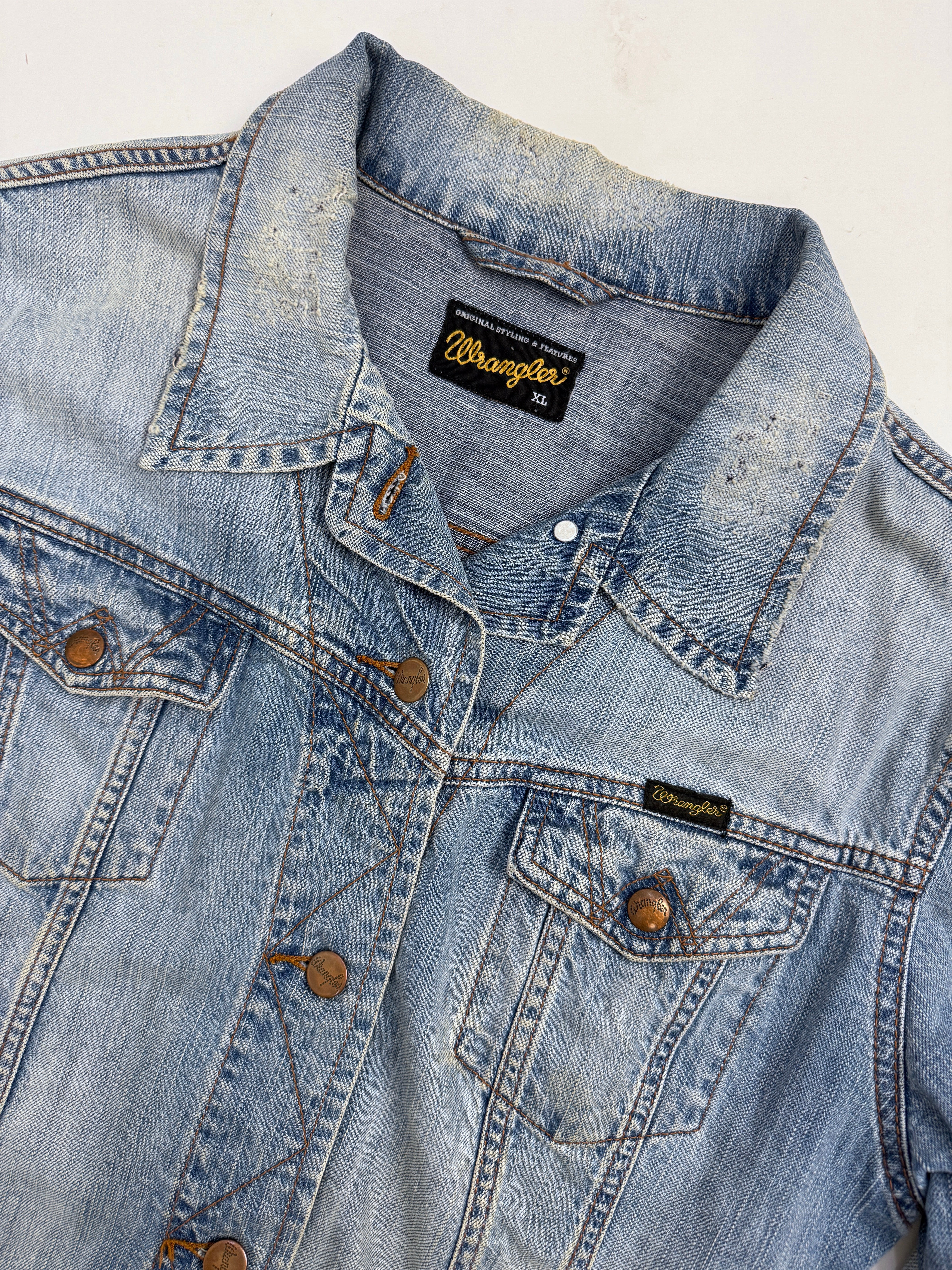 Wrangler Denim Jacket Vintage Lavaggio Chiaro Distressed - L