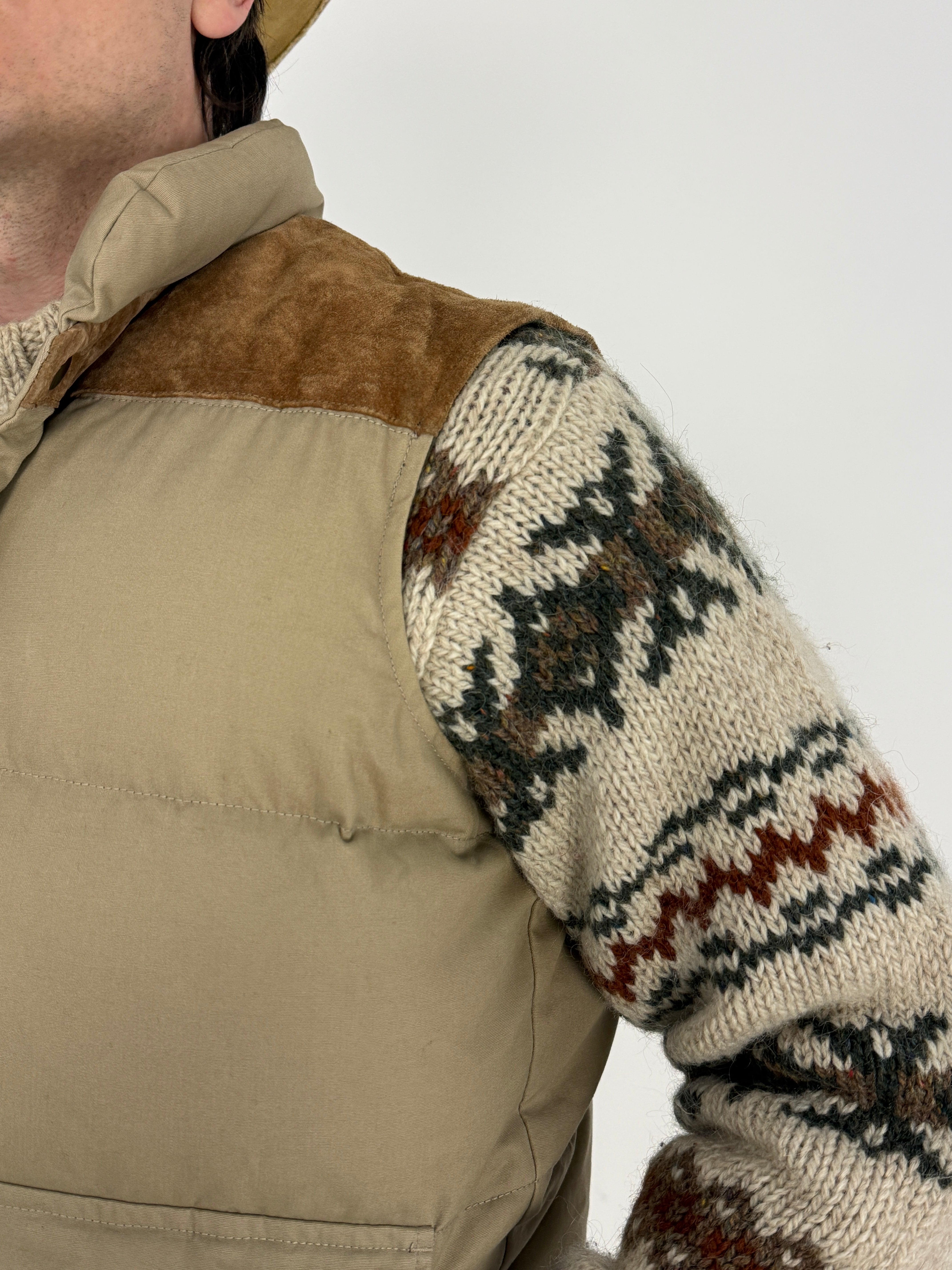 Gilet Piumino Beretta Sport Vintage Beige con Inserti in Suede