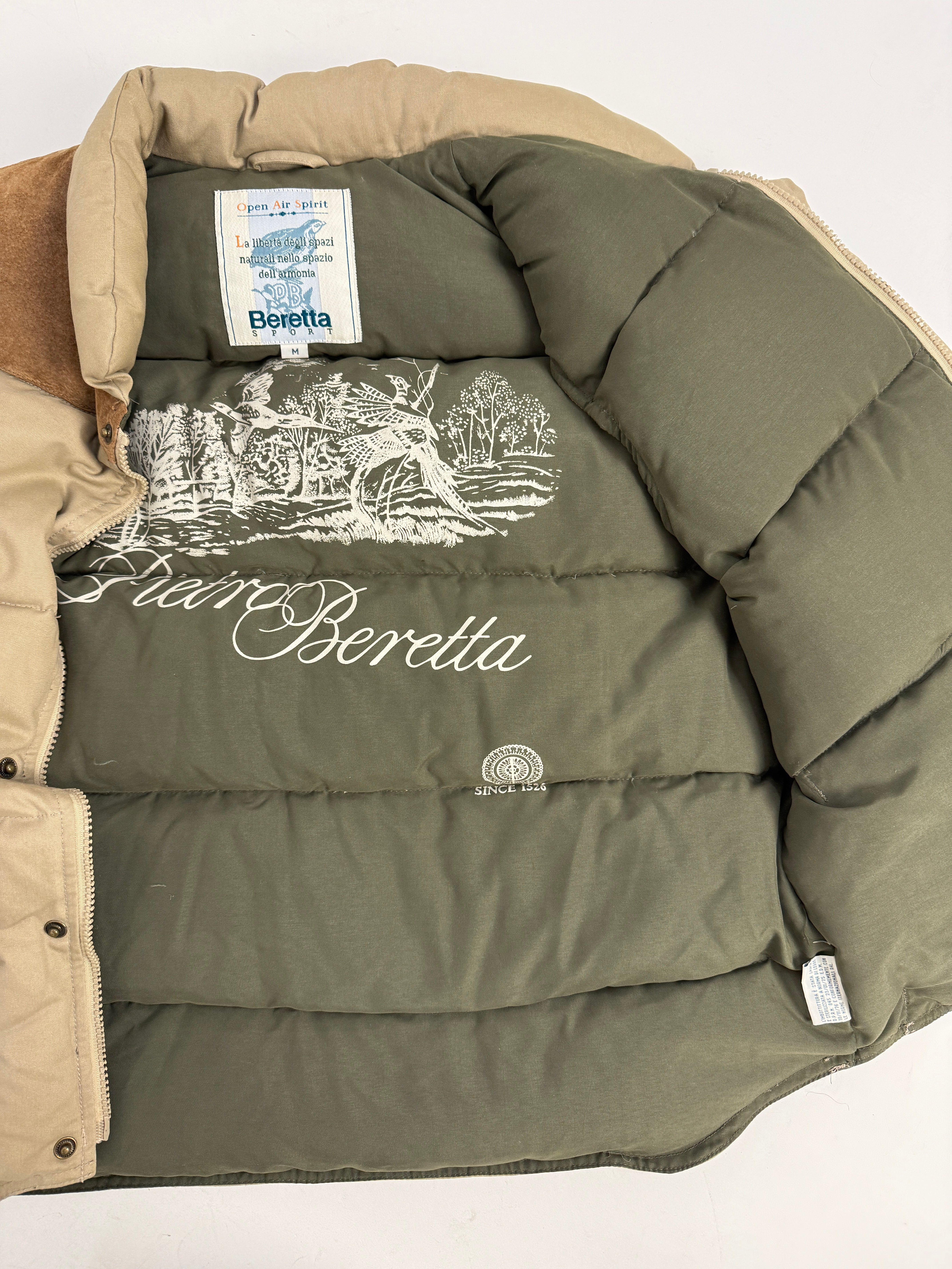 Gilet Piumino Beretta Sport Vintage Beige con Inserti in Suede