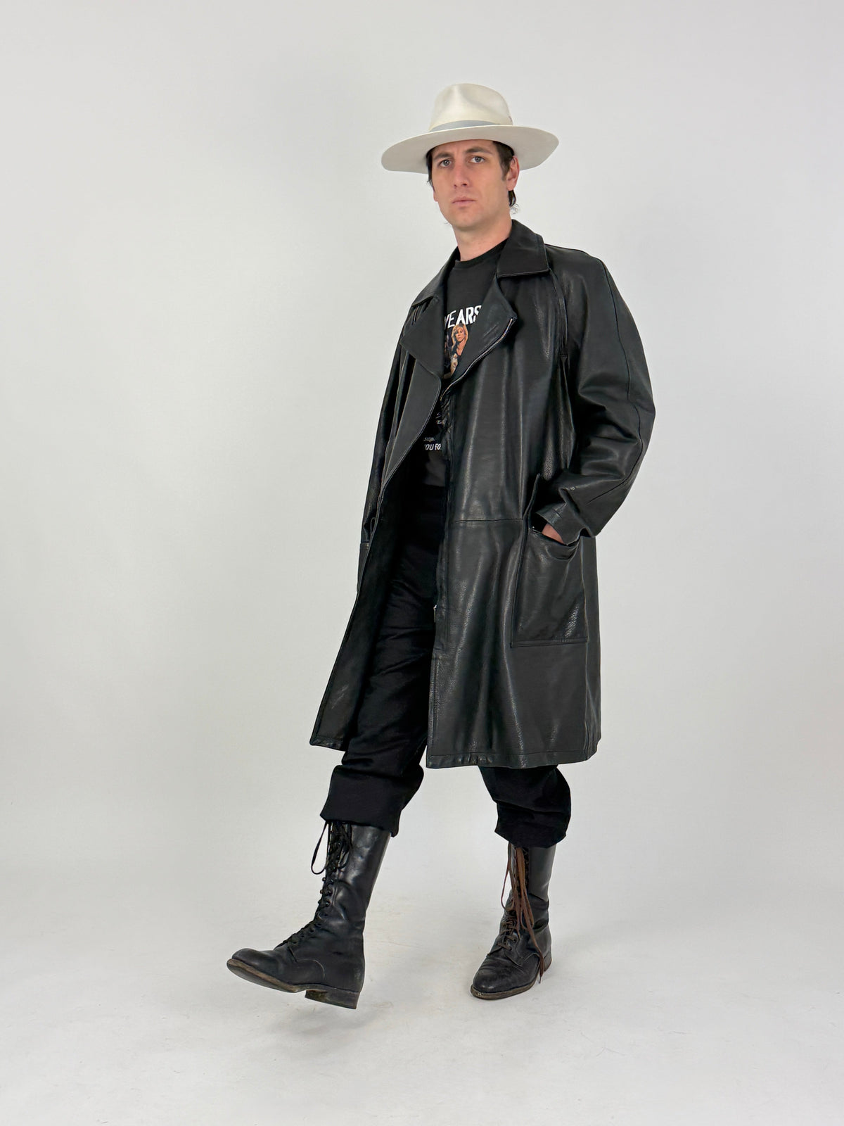 Cappotto Anni '90 in Pelle Martellata - Taglia M