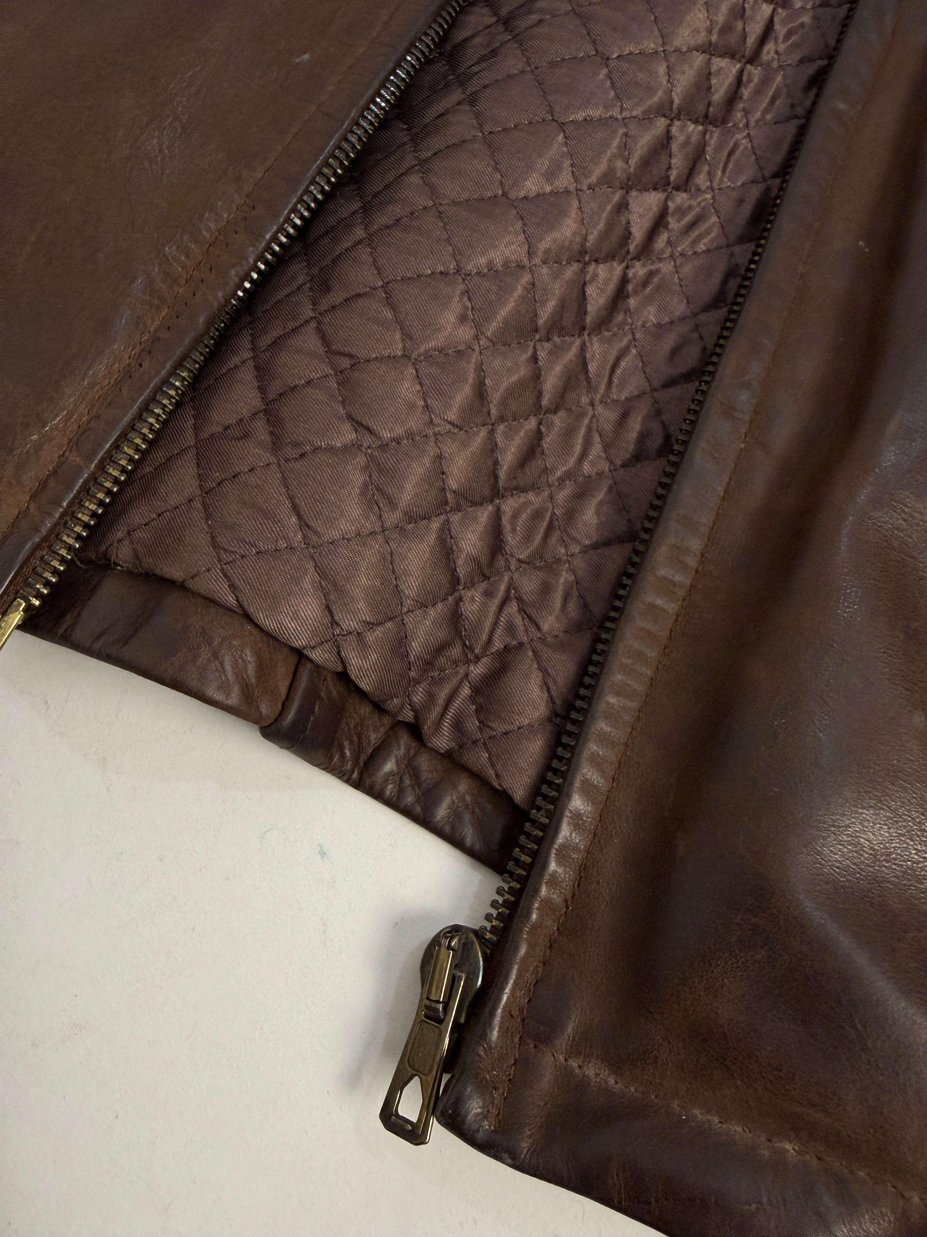 Giacca in Pelle Vintage interno trapuntato - taglia L