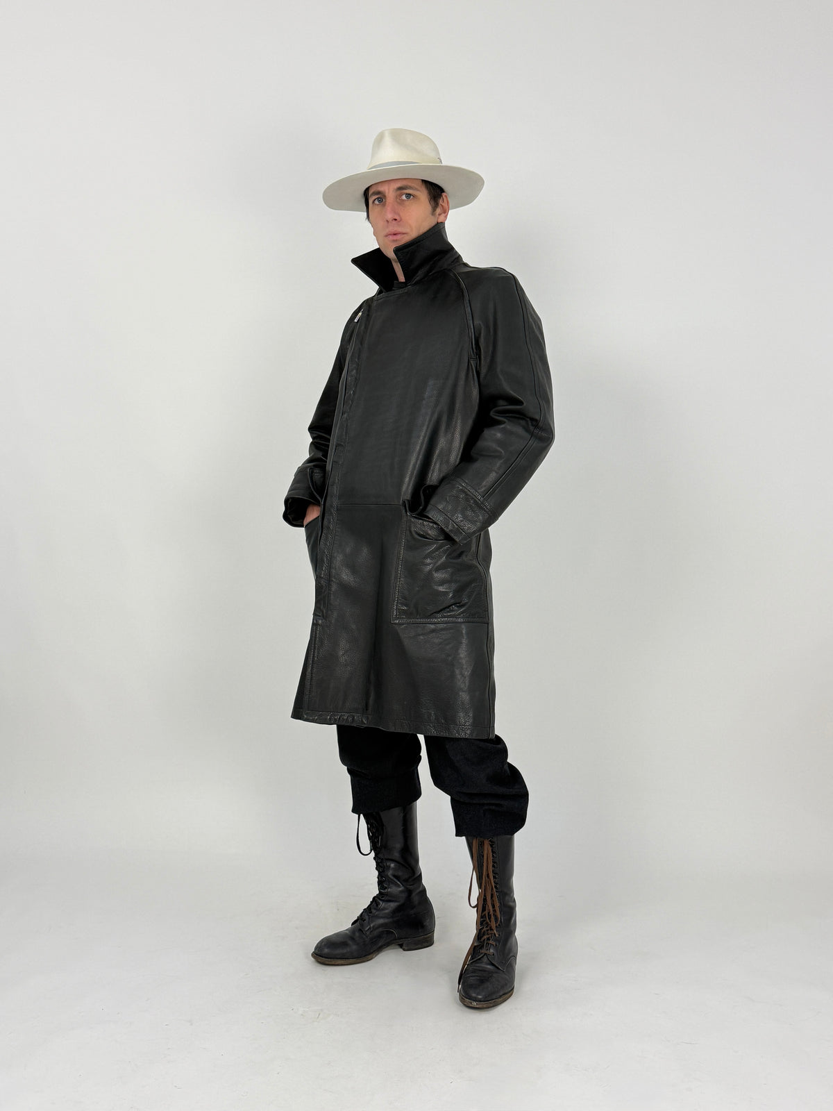 Cappotto Anni '90 in Pelle Martellata - Taglia M