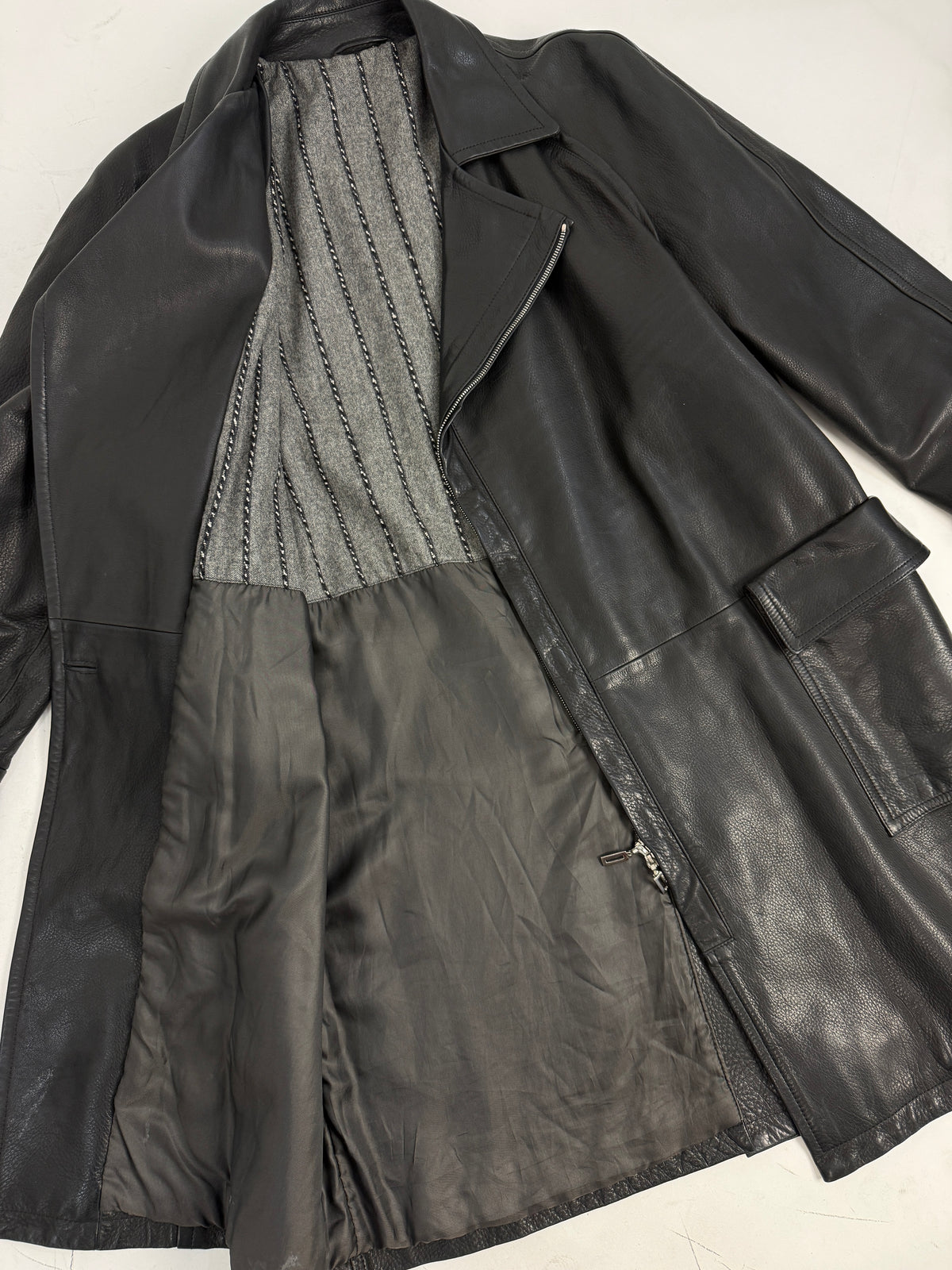 Cappotto Anni '90 in Pelle Martellata - Taglia M