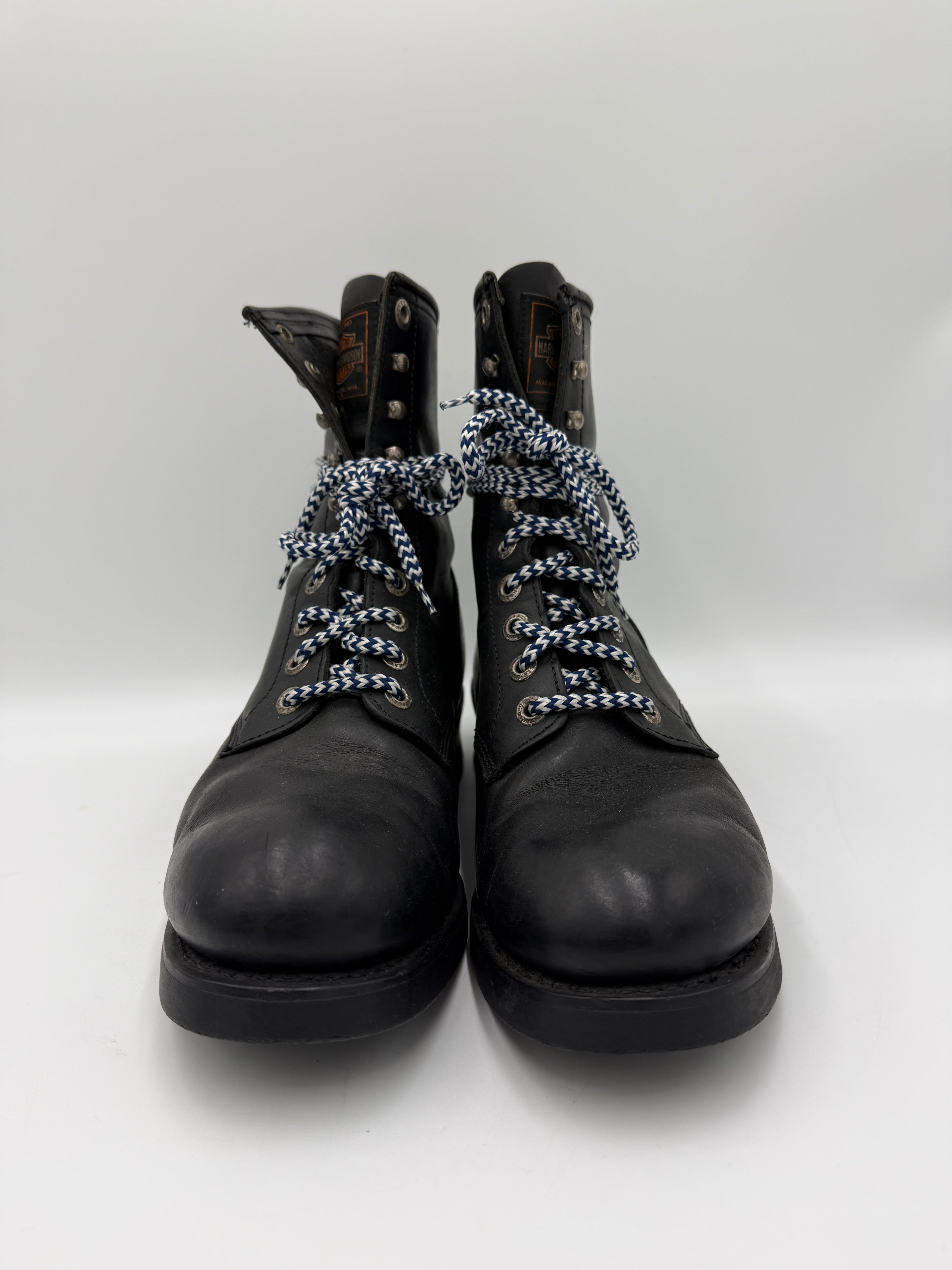 Stivali Vintage Harley-Davidson in Pelle Nera Allacciati - Numero 45