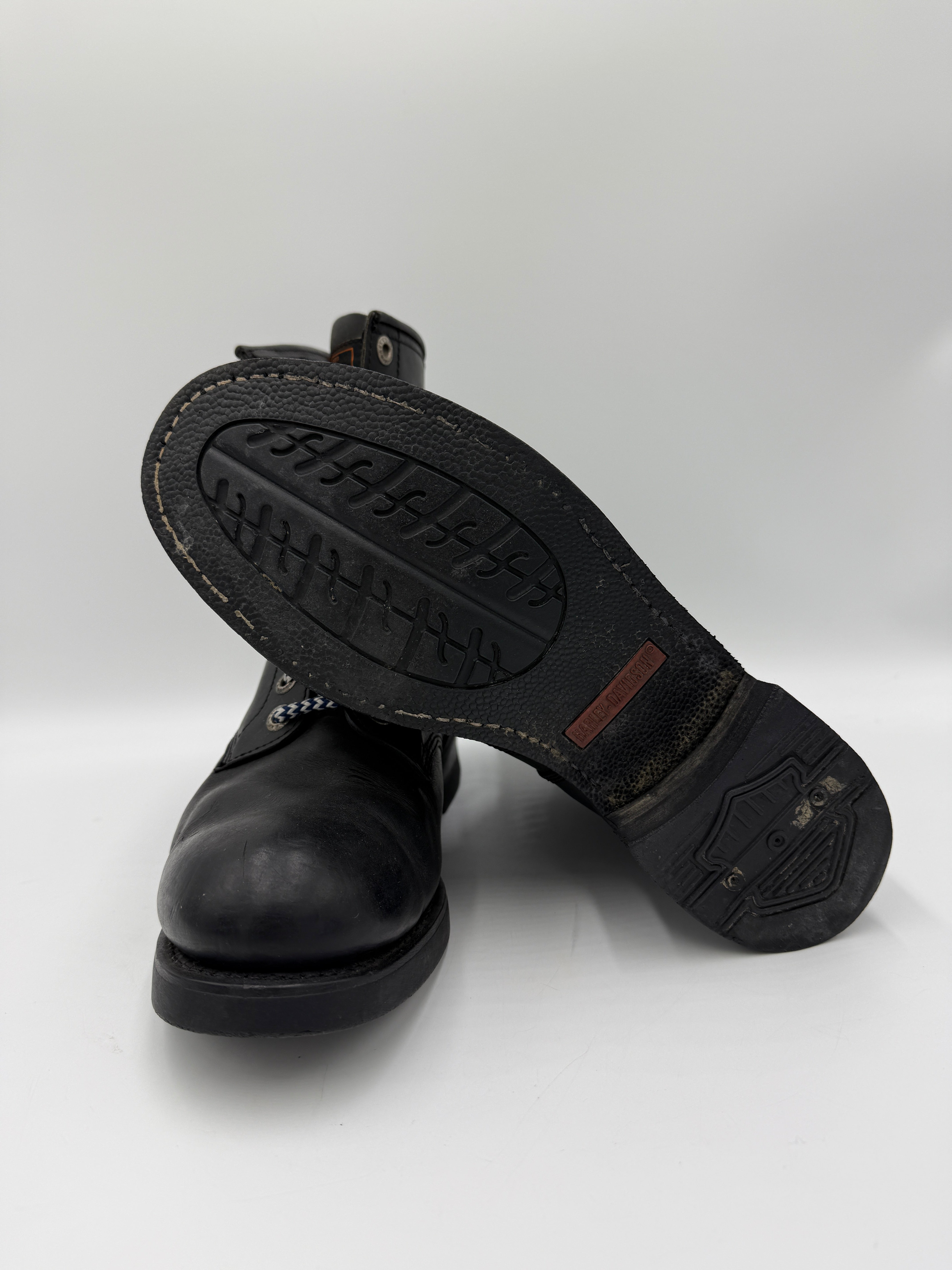 Stivali Vintage Harley-Davidson in Pelle Nera Allacciati - Numero 45