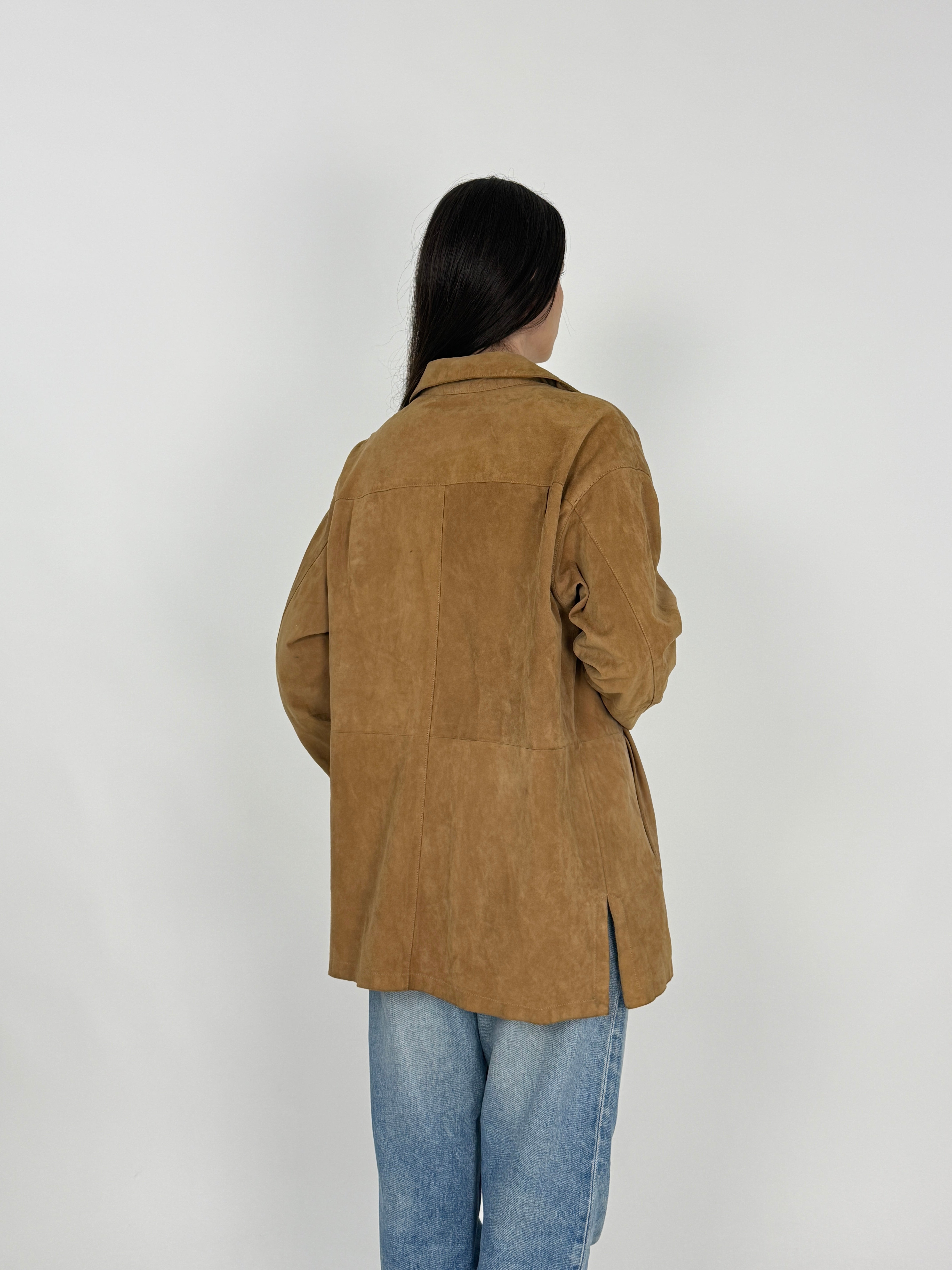 Giacca Vintage Camoscio Naturale con Cintura - Taglia L