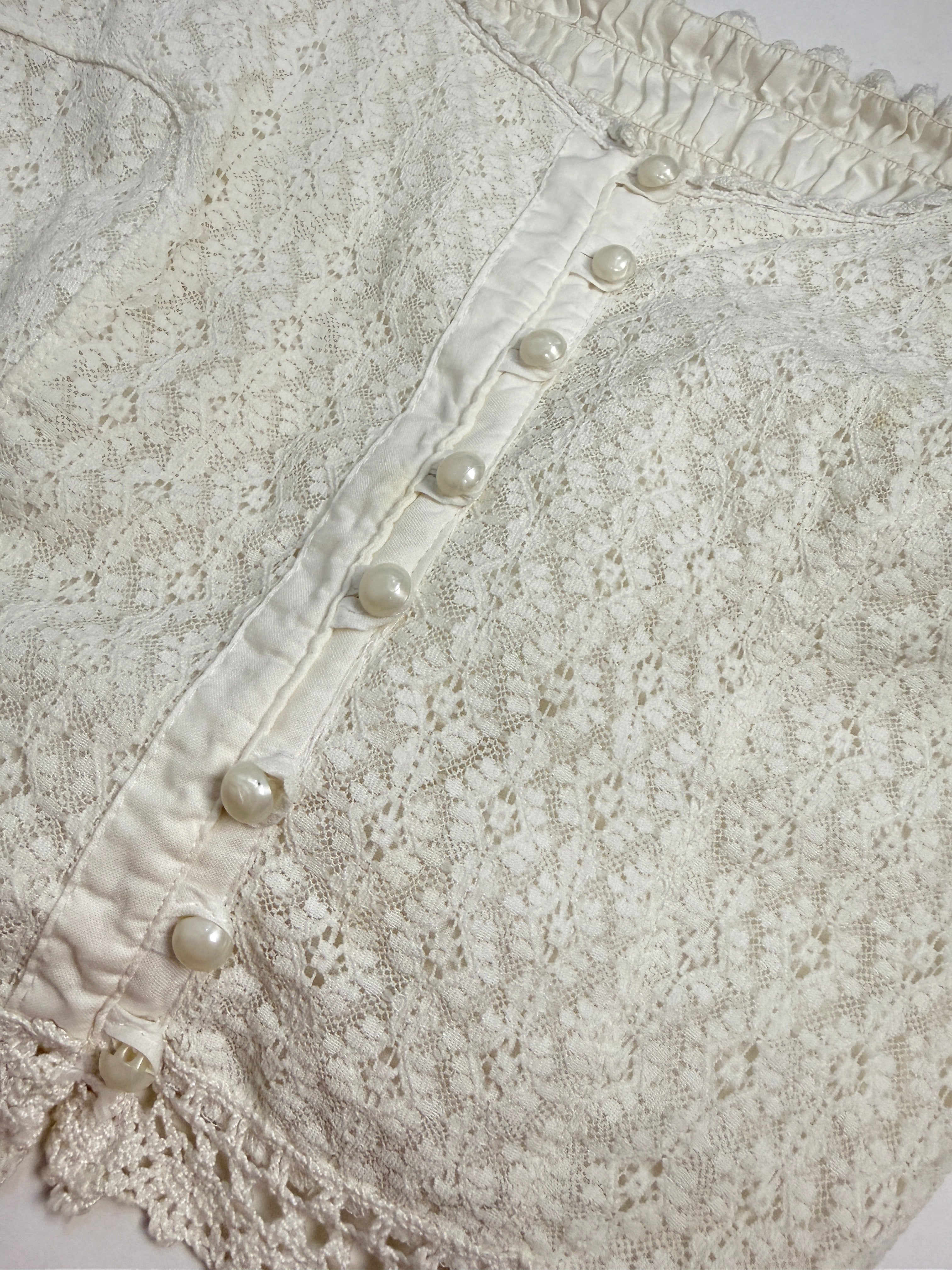 Top Crop Vintage Pizzo Macramé Bianco - Taglia M