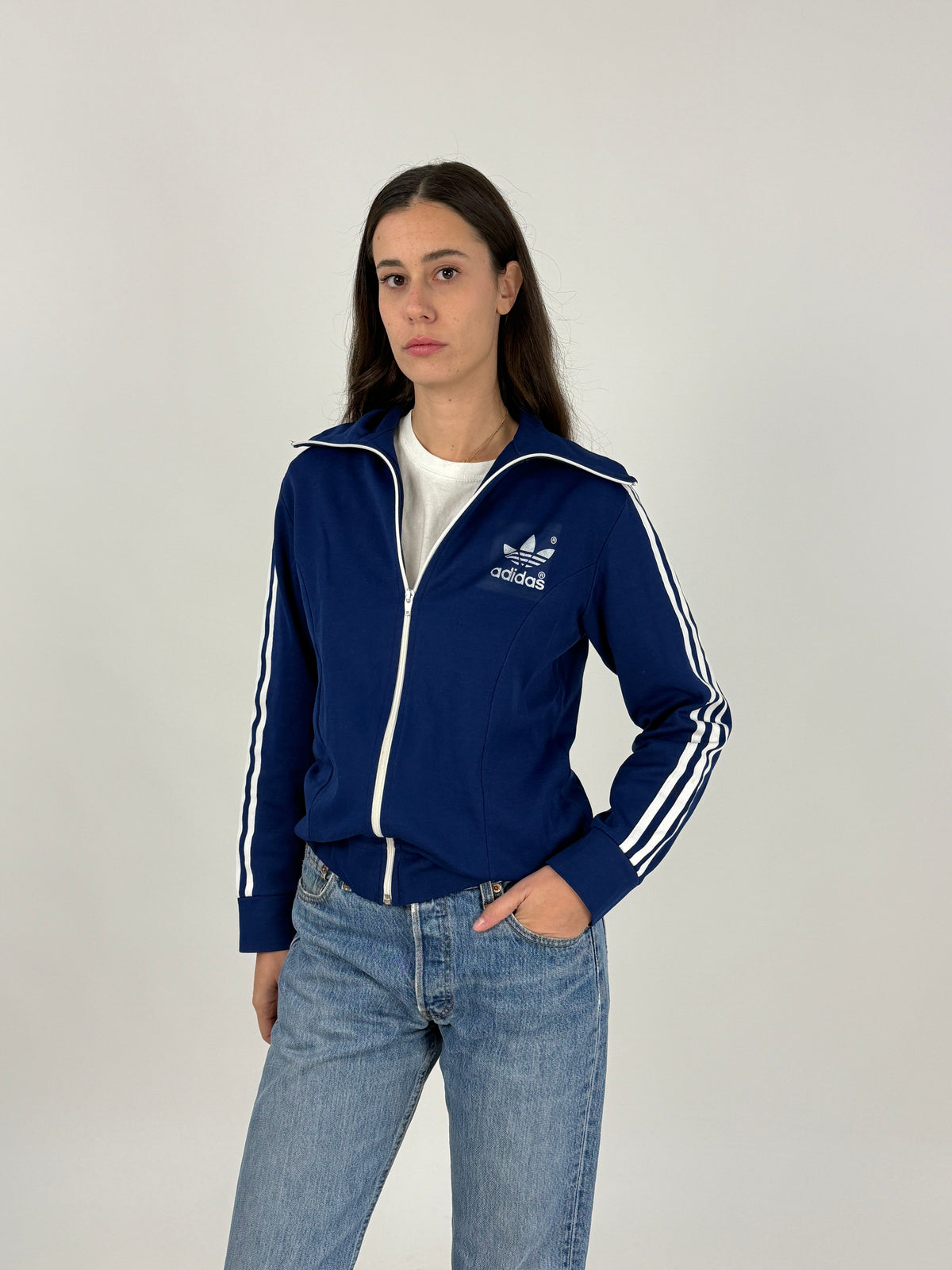 Giacca Tuta Adidas Anni '70/'80 Blu Made in Hong Kong - Taglia M