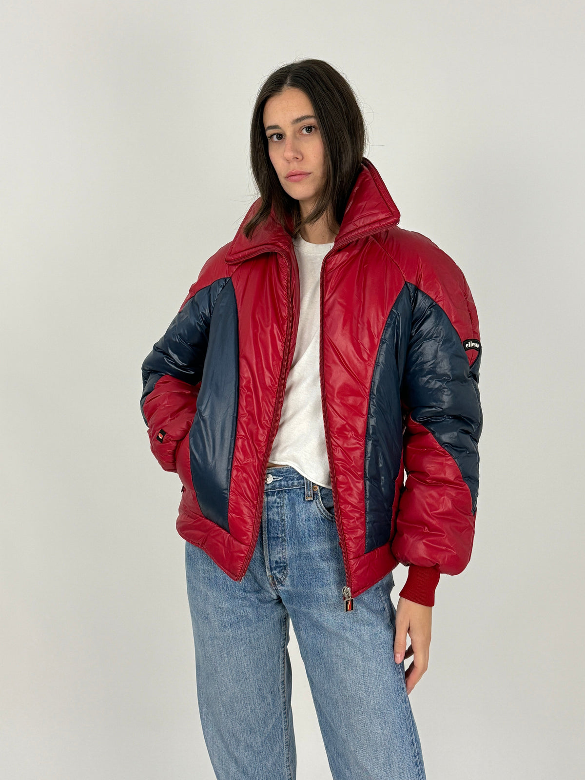 Piumino Ellesse Anni '70/'80 Rosso e Blu Glossy - Taglia S/40