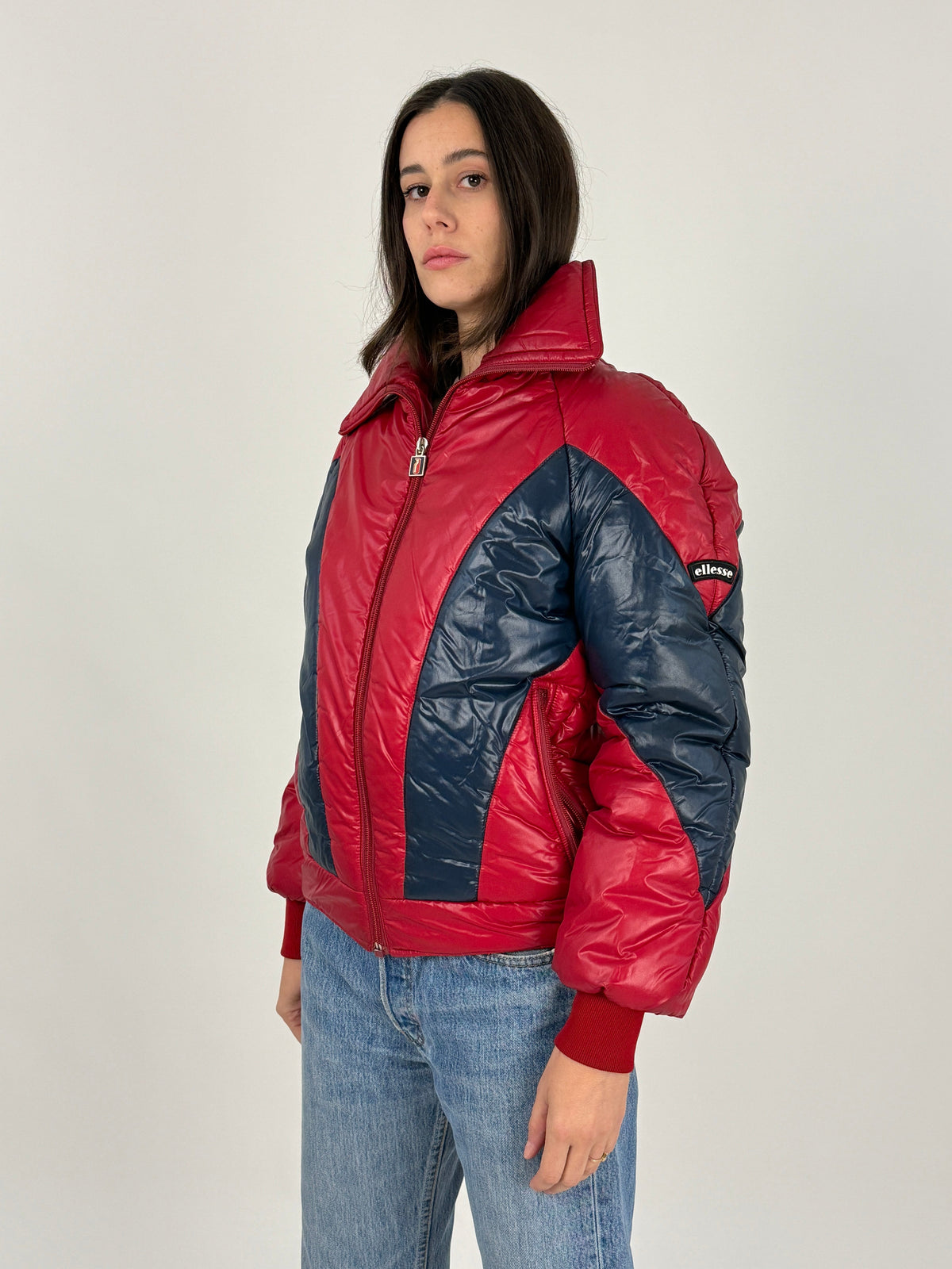 Piumino Ellesse Anni '70/'80 Rosso e Blu Glossy - Taglia S/40