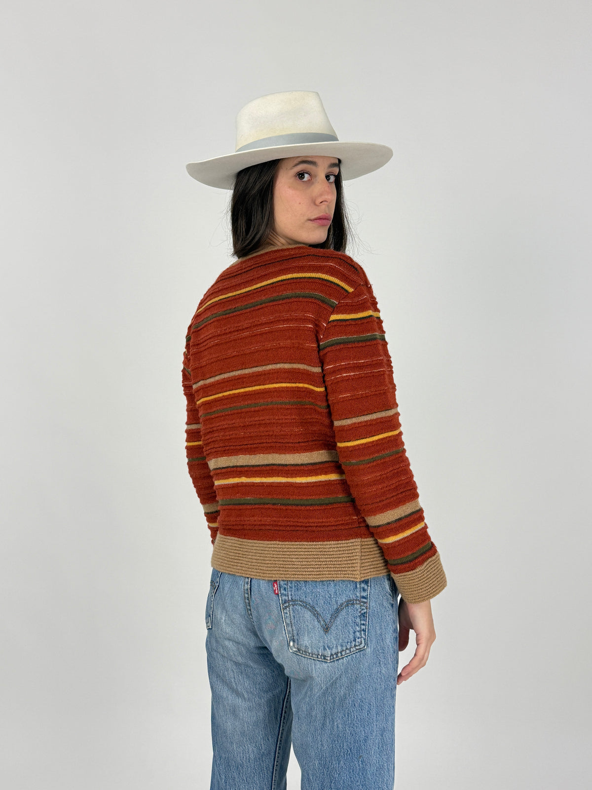 Cardigan Vintage Missoni Sport a Righe Ruggine - Taglia M