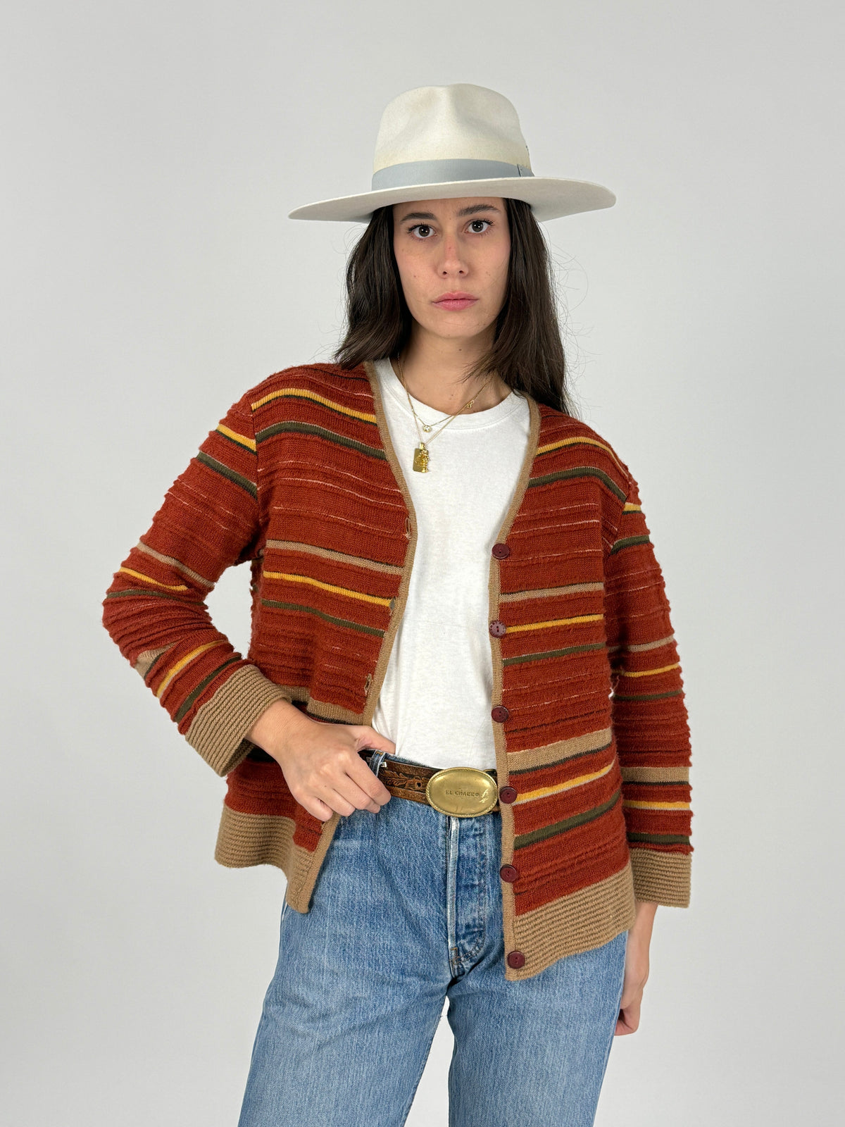 Cardigan Vintage Missoni Sport a Righe Ruggine - Taglia M