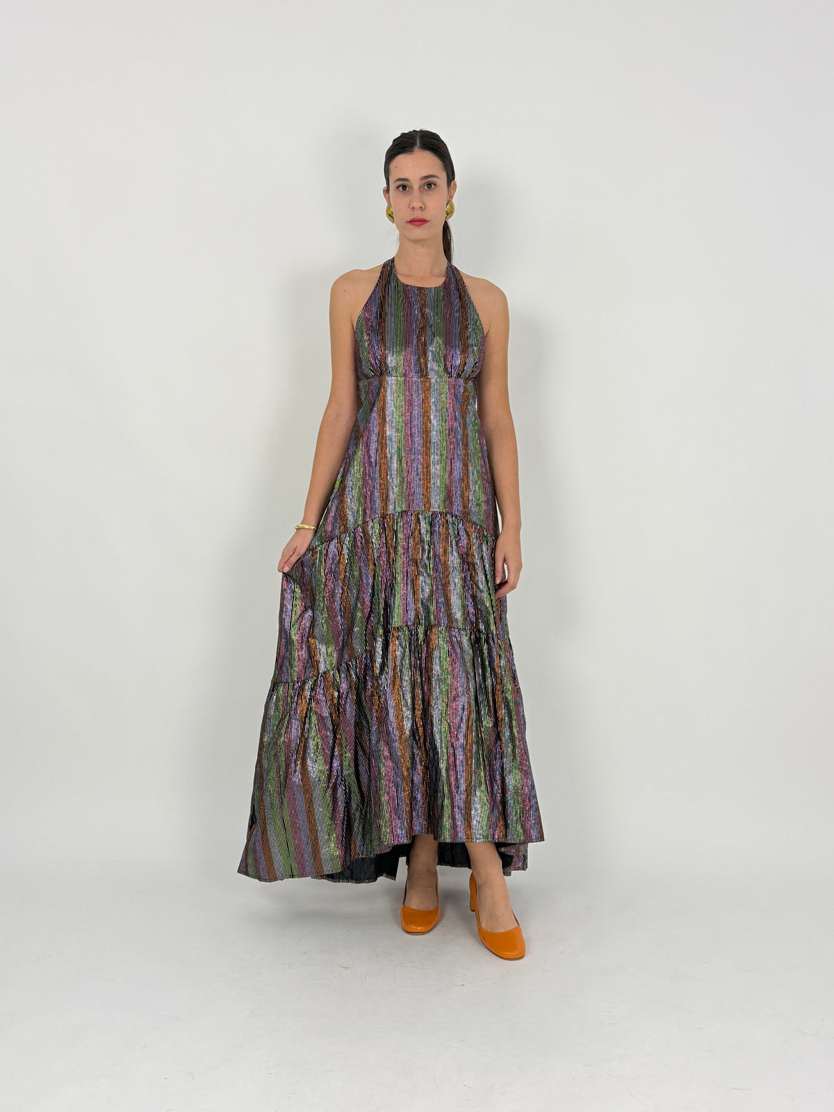 Abito Lungo in Lurex a Righe Multicolore - Taglia M