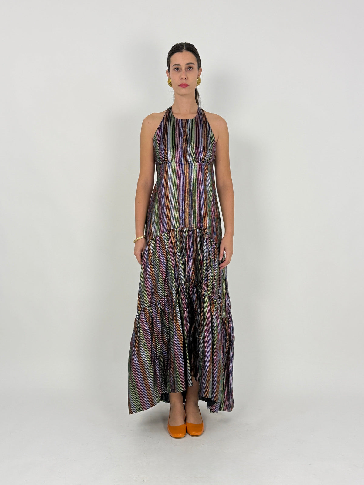 Abito Lungo in Lurex a Righe Multicolore - Taglia M