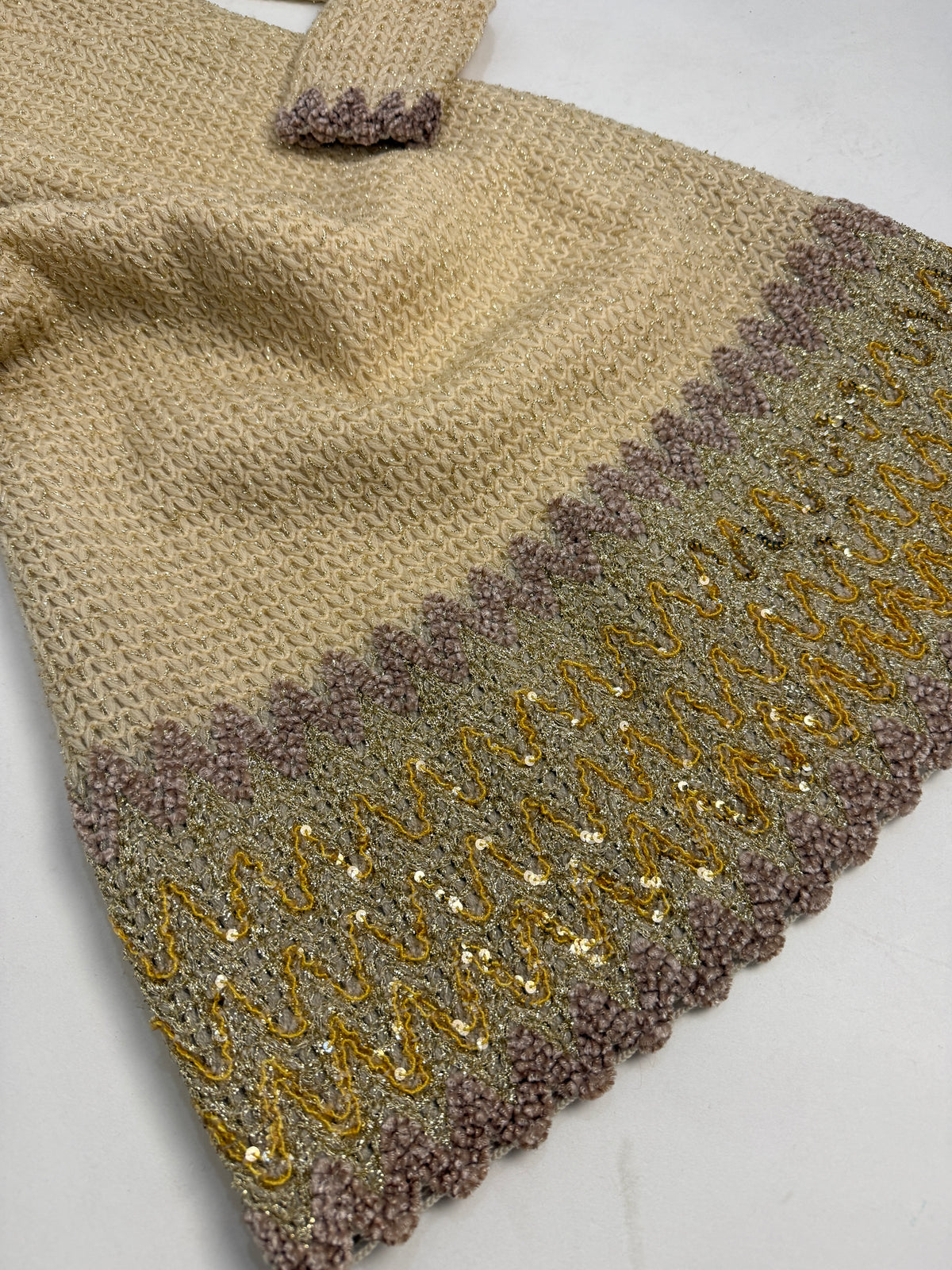 Abito Mini Anni '70 Maglia Lurex Dorata con Paillettes - Taglia S