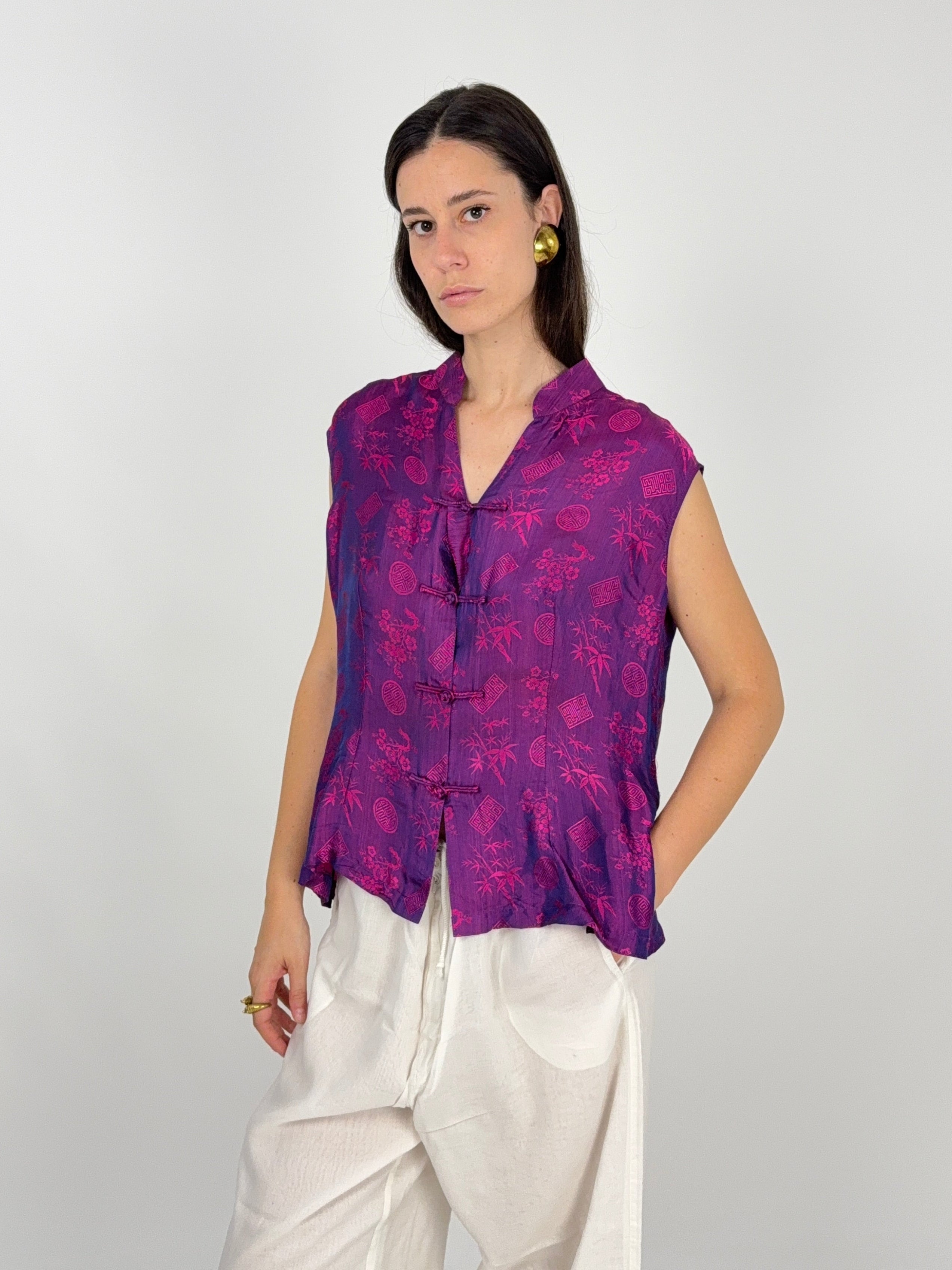 gilet in seta cinese viola vintage