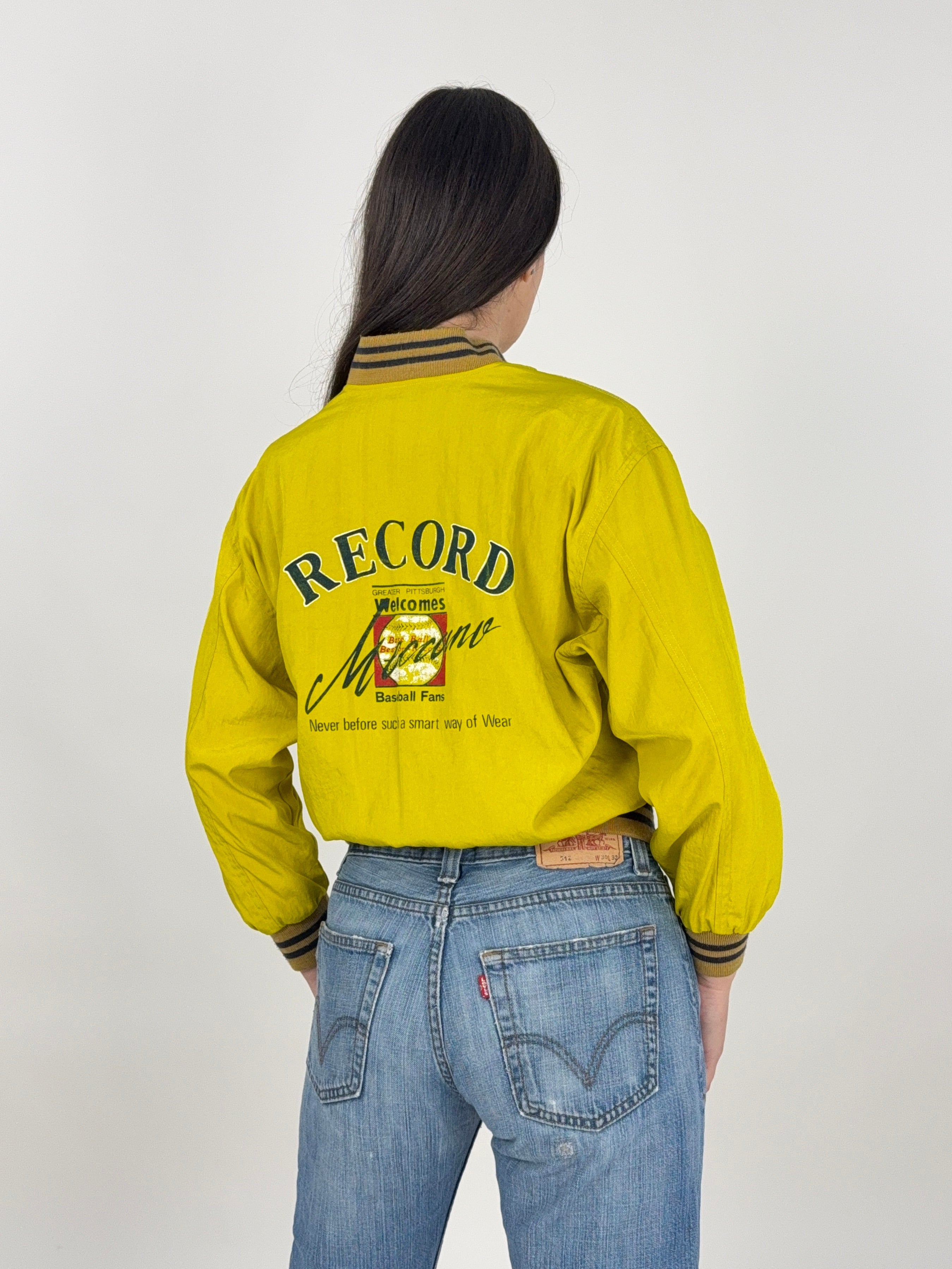 bomber vintage anni '90 in giallo acido con stampe