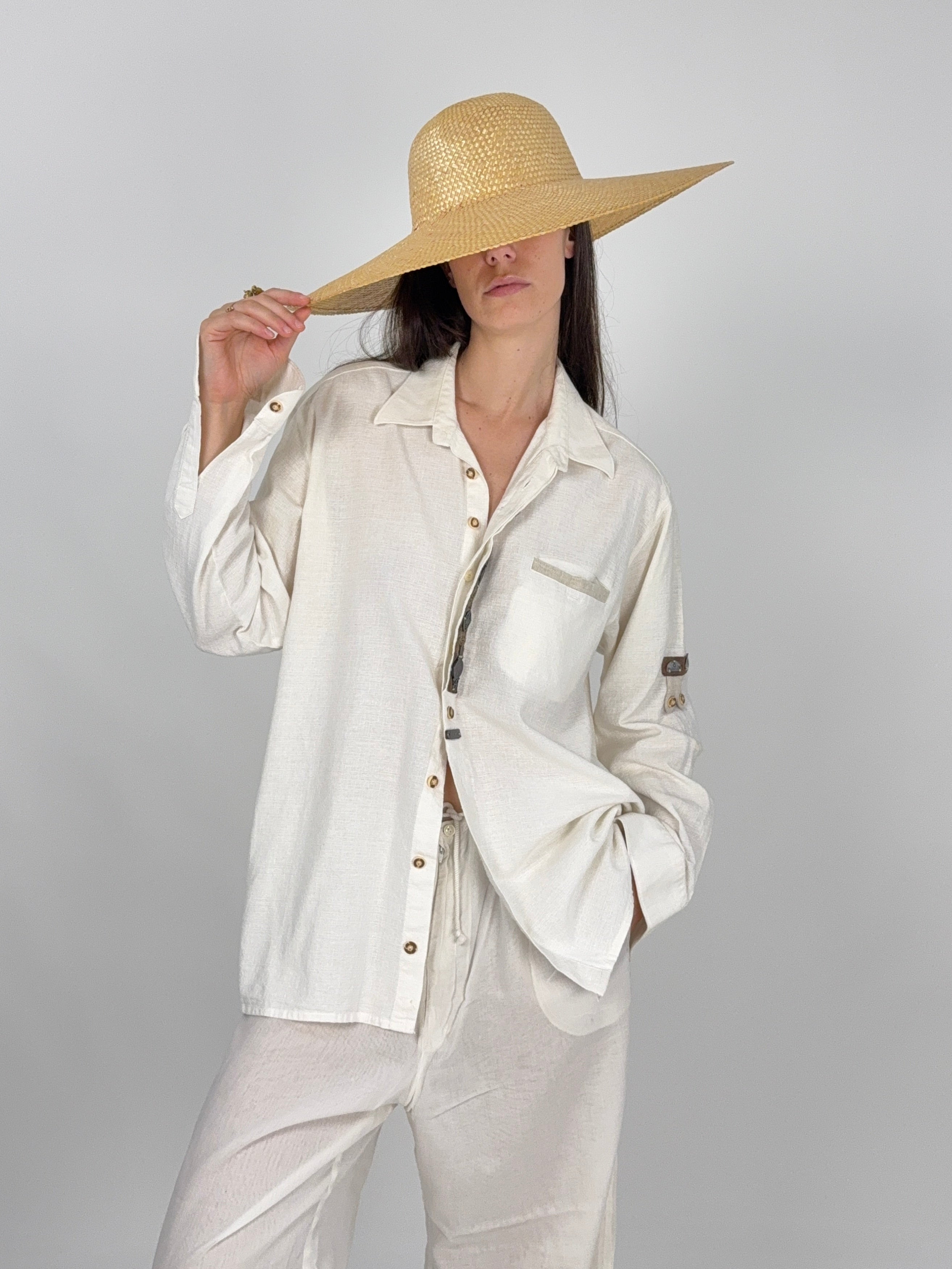 Camicia Vintage Trachten Cotone Bianco - Taglia L