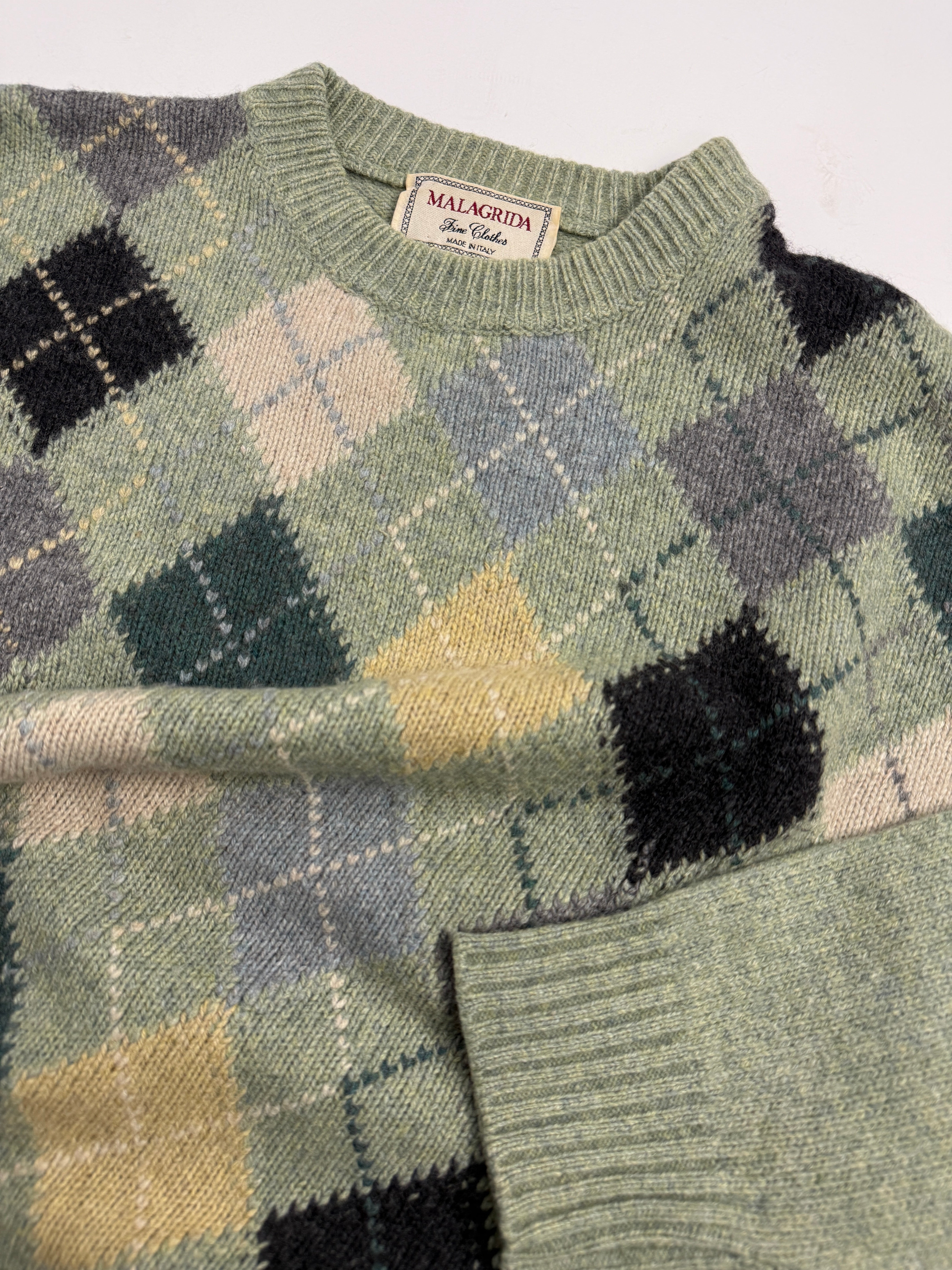Maglione vintage in lana a scacchi