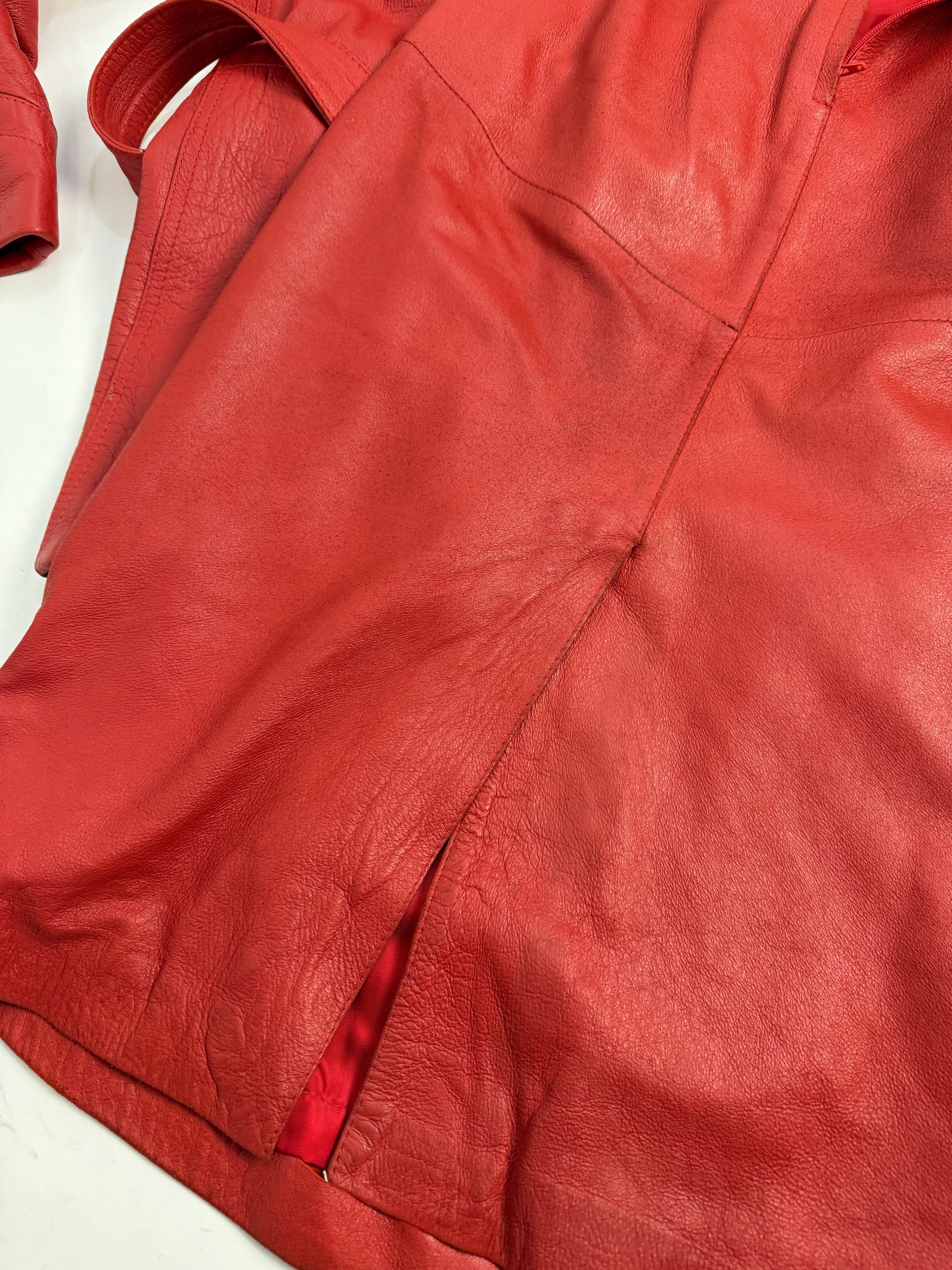 Completo anni '80 - Giacca e Gonna in Vera Pelle Rossa - Set Coordinato