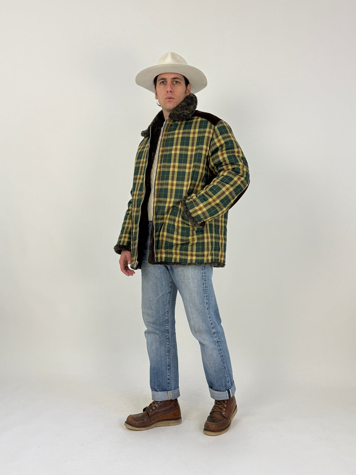 Giacca Reversibile Anni '70 Tartan ed Ecopelliccia - Taglia L