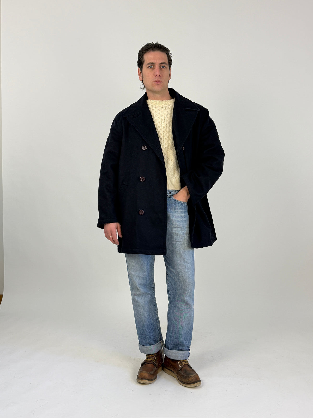 Cappotto Vintage Navigare Lana Blu Doppiopetto - Taglia L