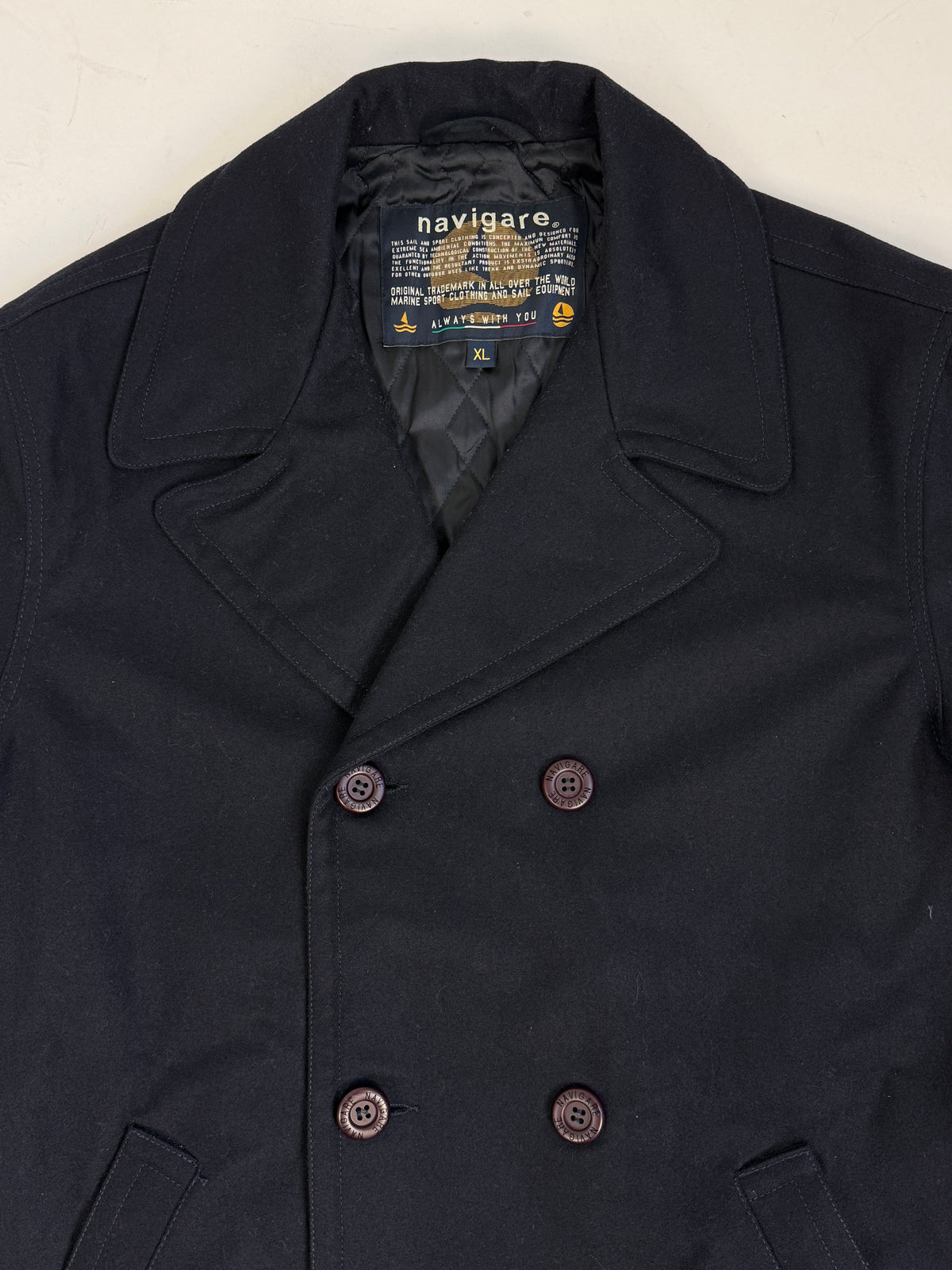 Cappotto Vintage Navigare Lana Blu Doppiopetto - Taglia L