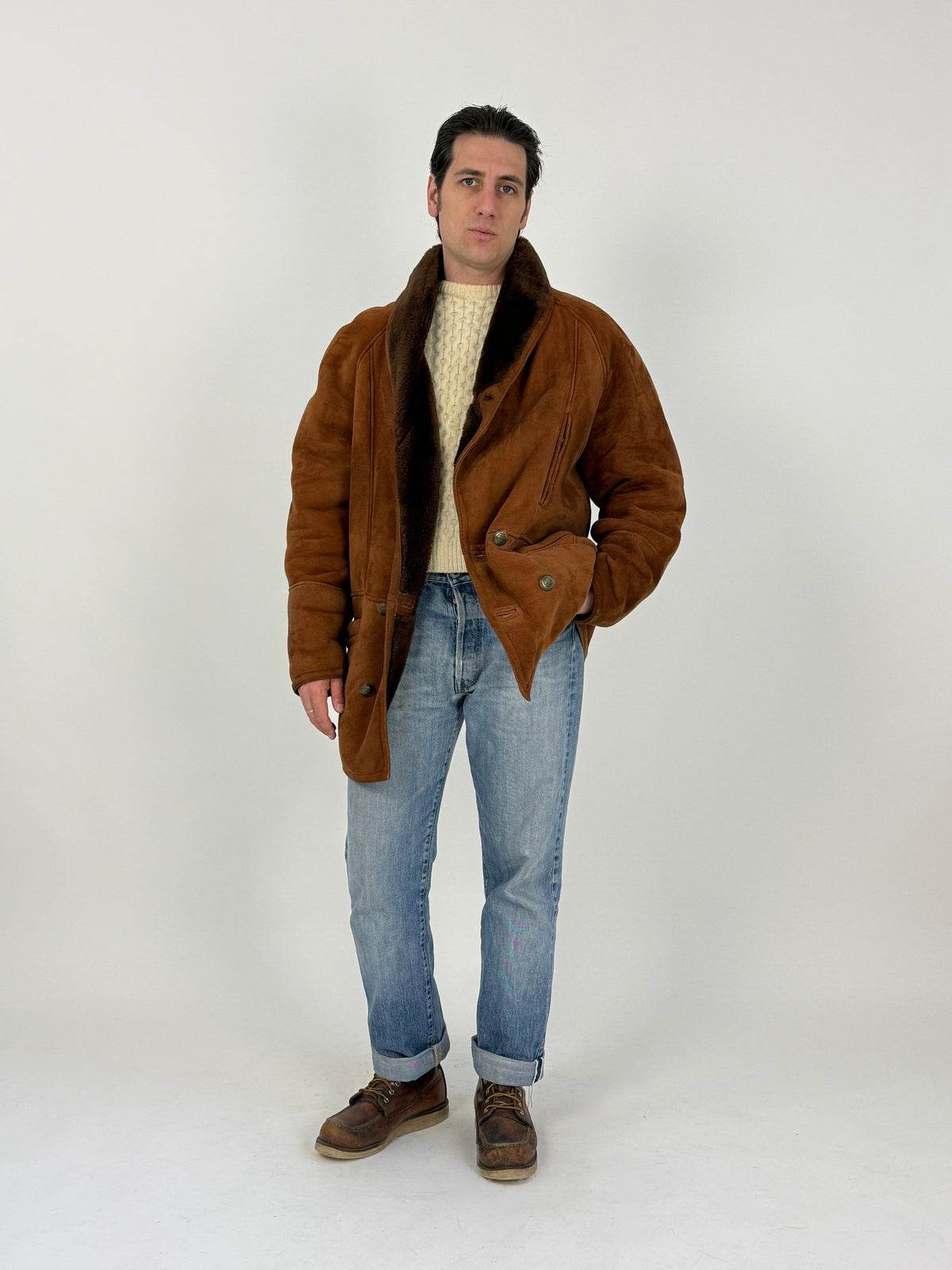Montone shearling spagnolo fine anni '70 cognac - Taglia M