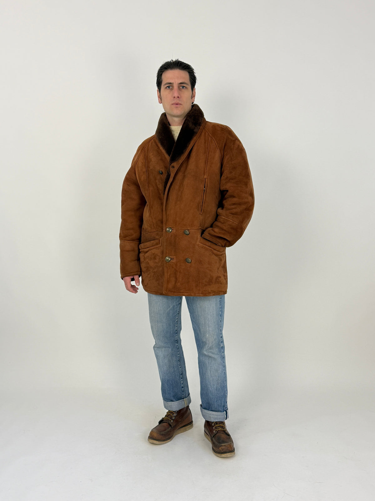 Montone shearling spagnolo fine anni '70 cognac - Taglia M
