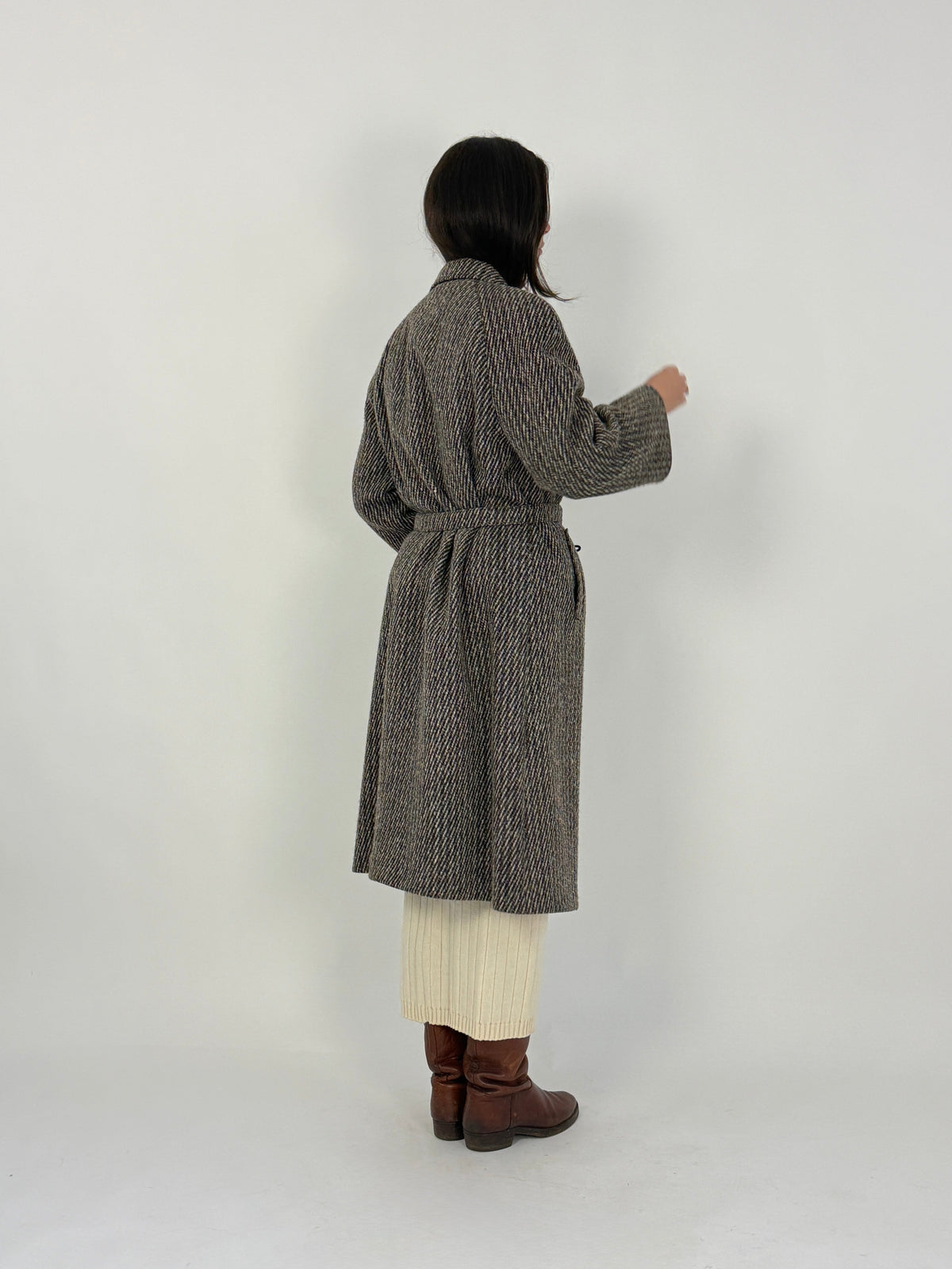 Cappotto lungo doppiopetto vintage con cintura - Taglia L