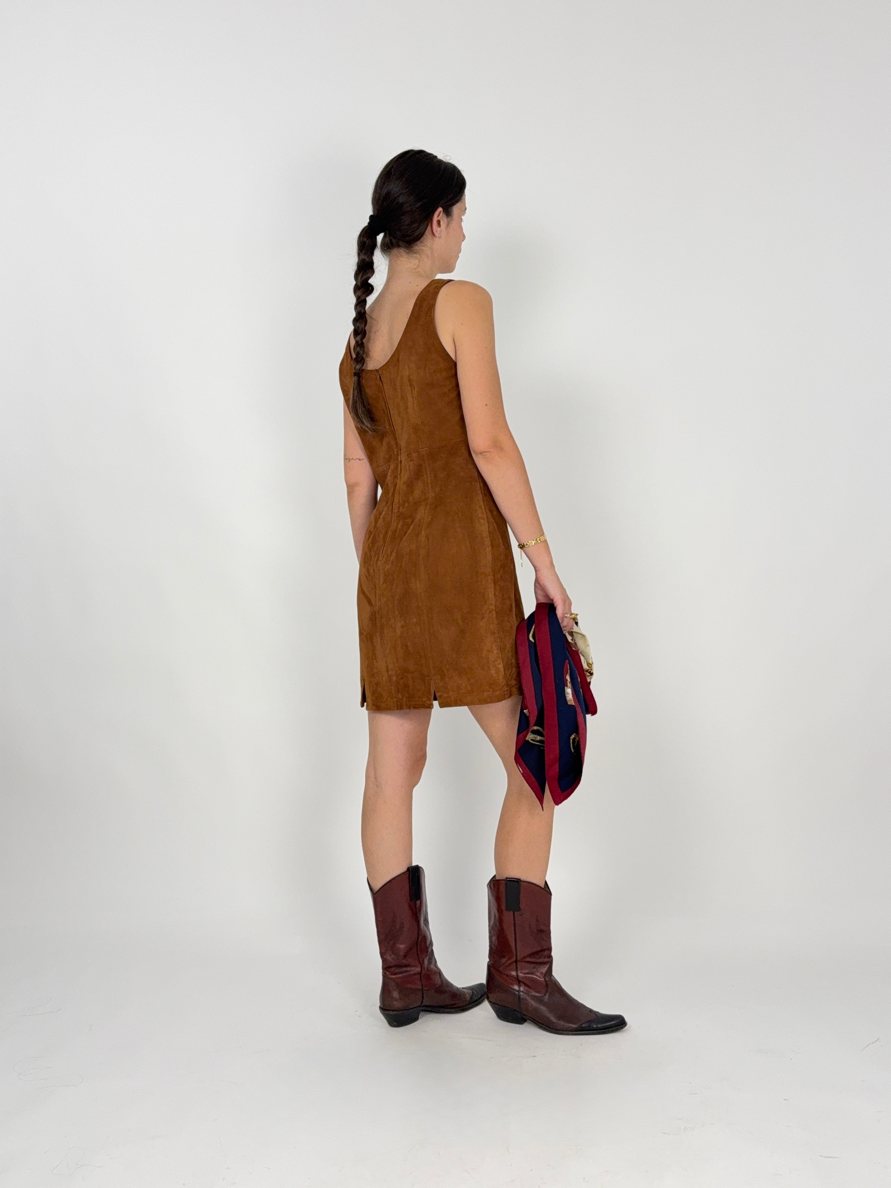 Abito Tubino in Camoscio Marrone Anni '70 - Taglia M/L