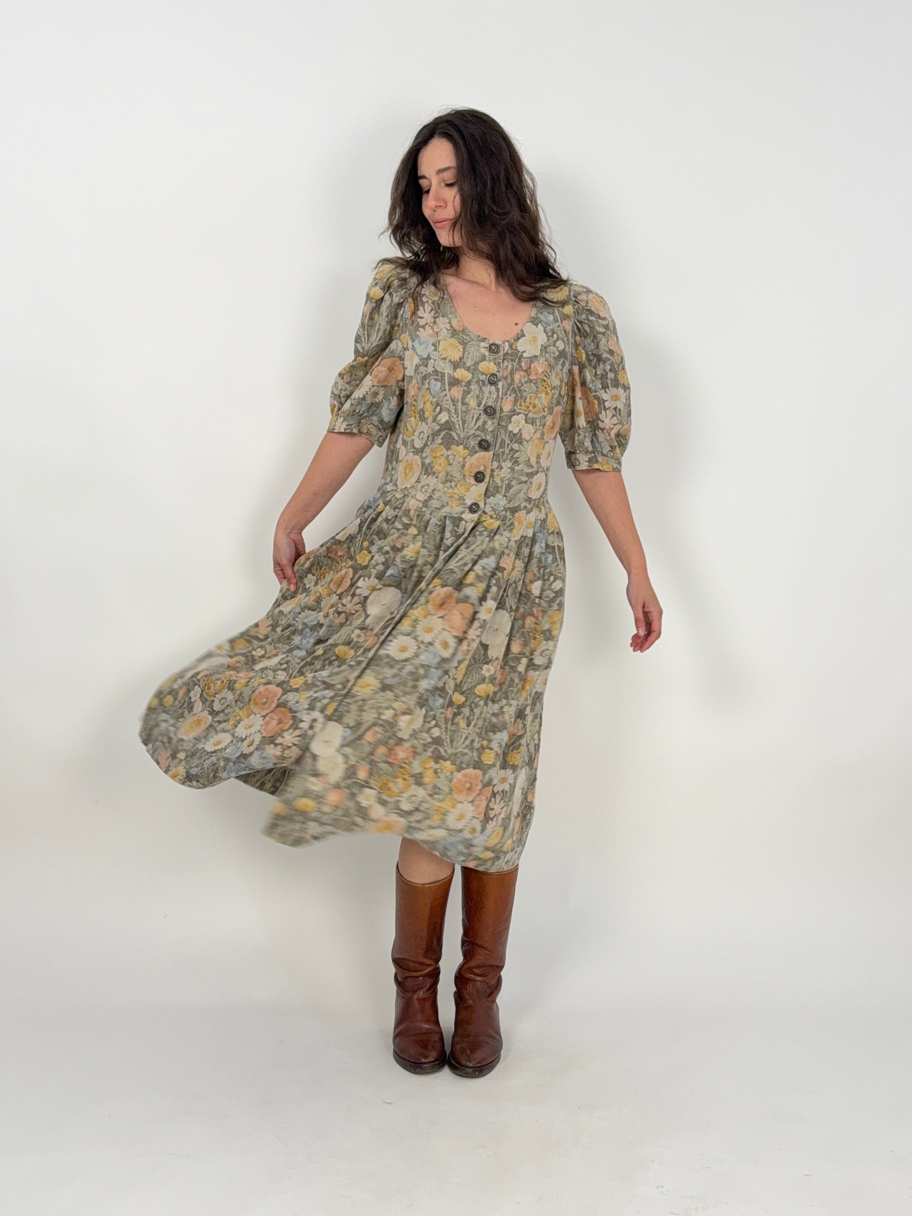 Abito Trachten Vintage Berwin & Wolff – 100% Lino – Fantasia Floreale Tirolese