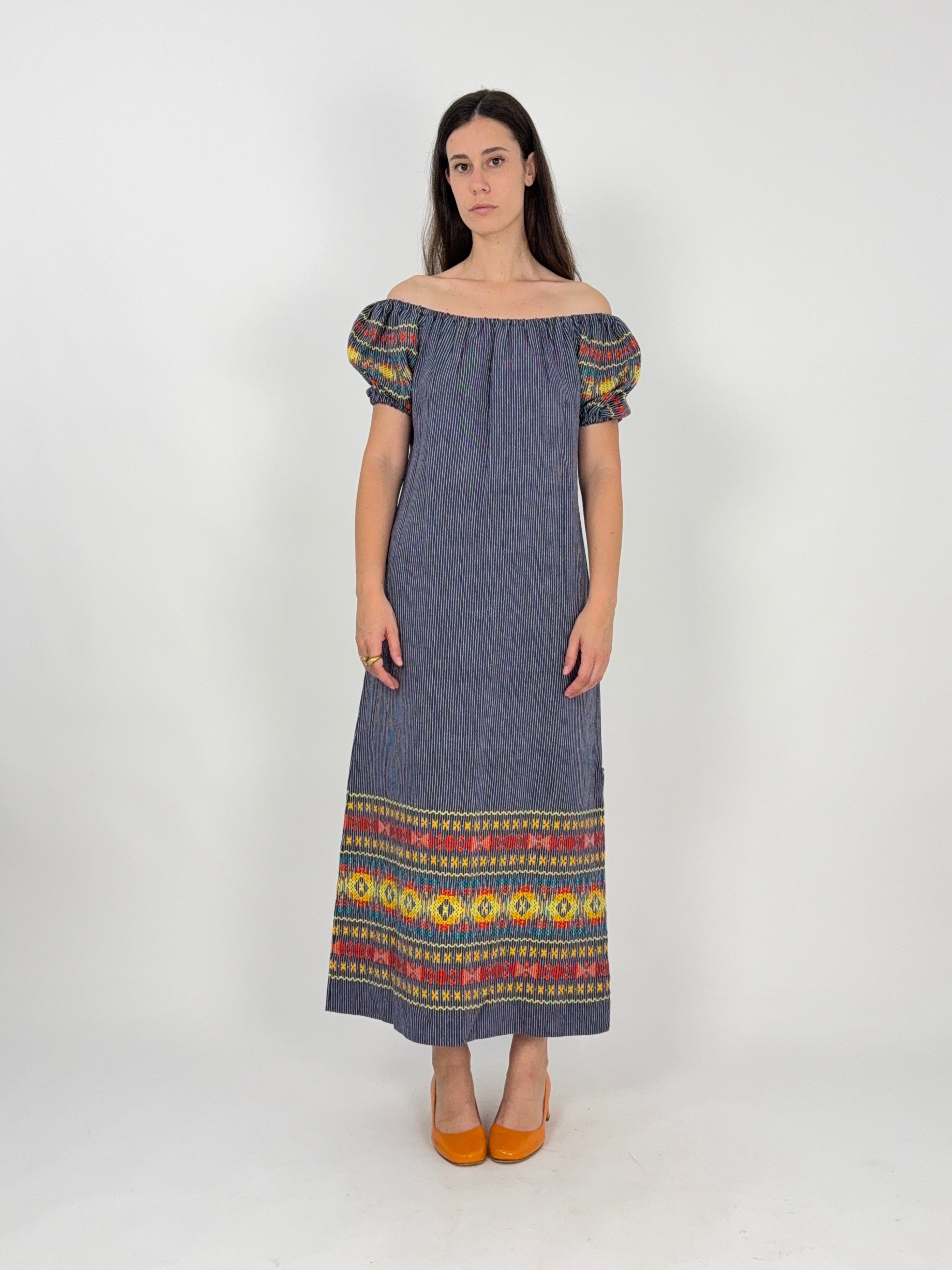 Abito Lungo Vintage Deadstock Cotone con Ricamo - Taglia S/M