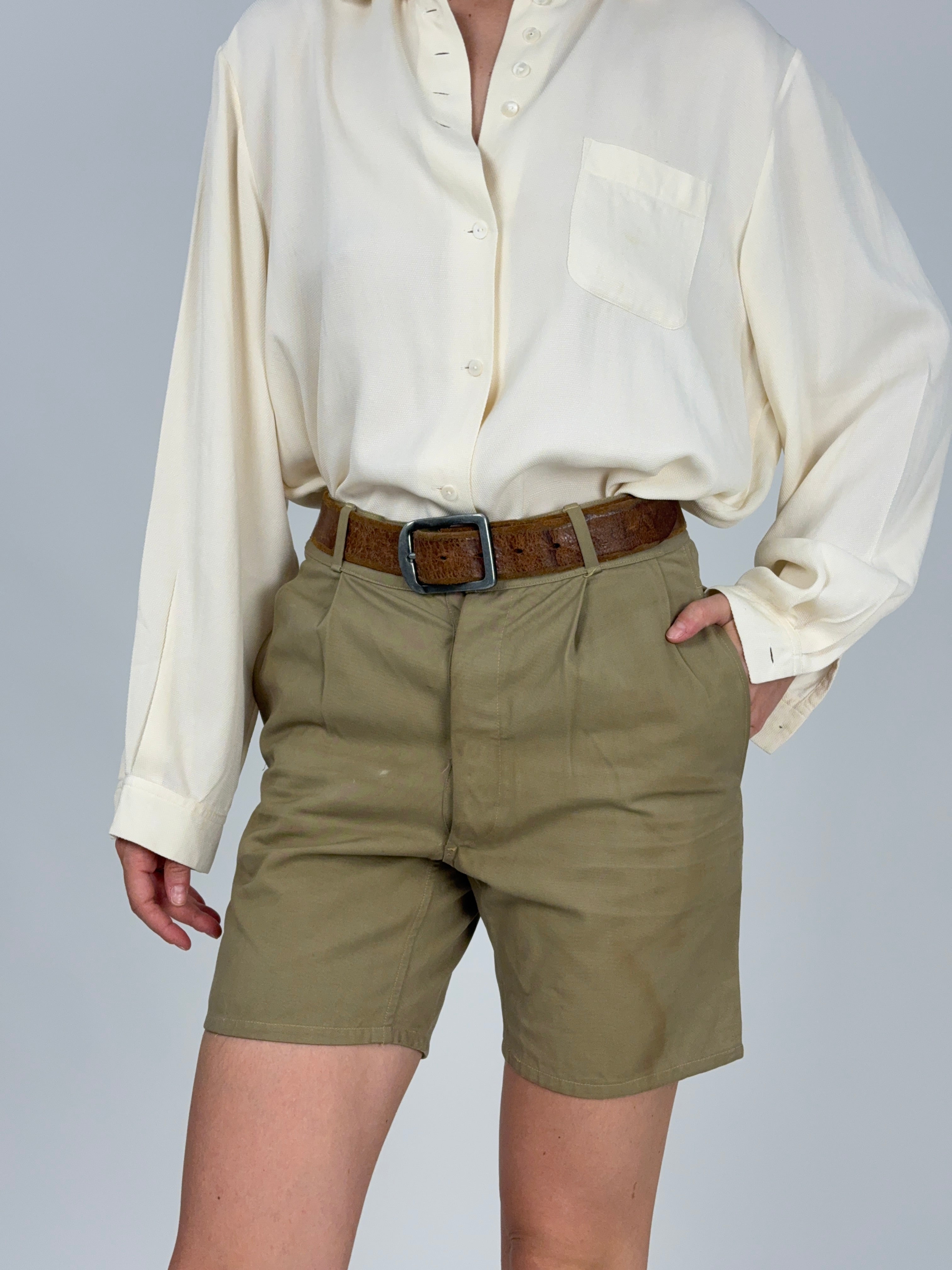 Bermuda Military Cotone Twill Khaki Pince Anni '60 - Taglia 40/S