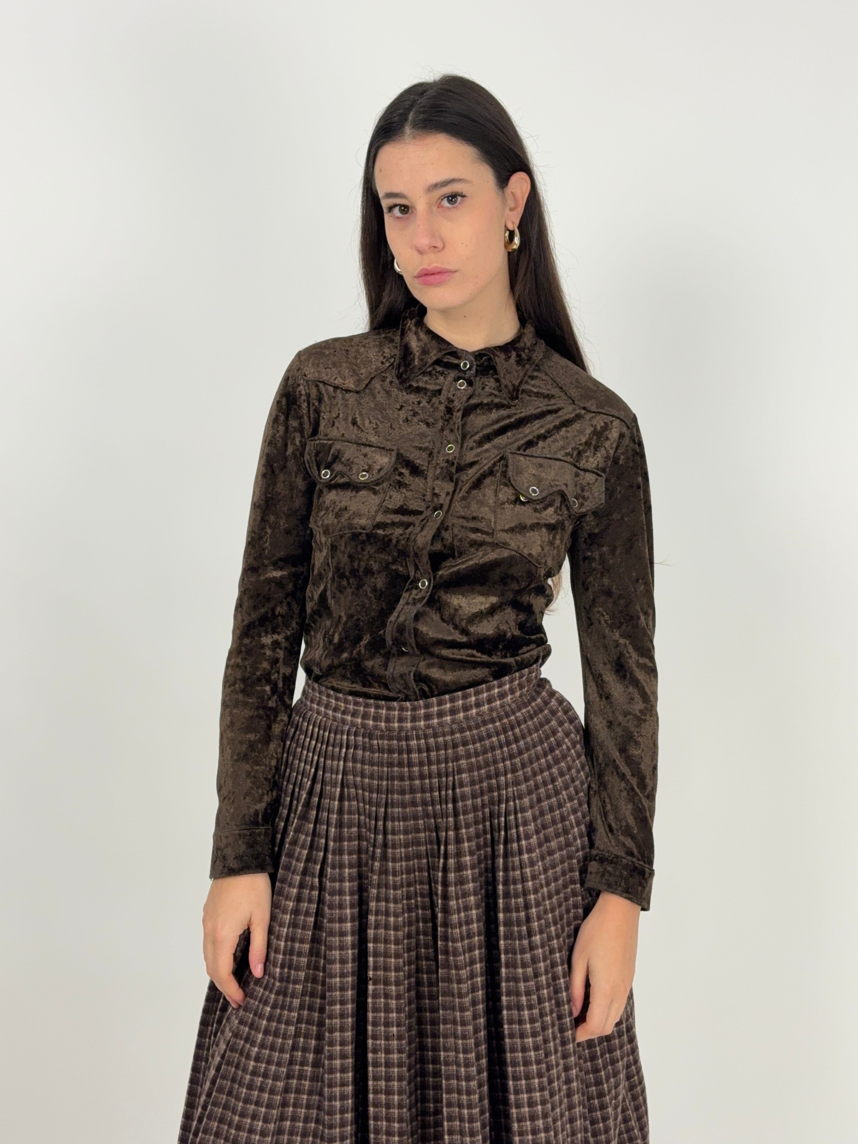 Camicia anni '70 in velluto elastan