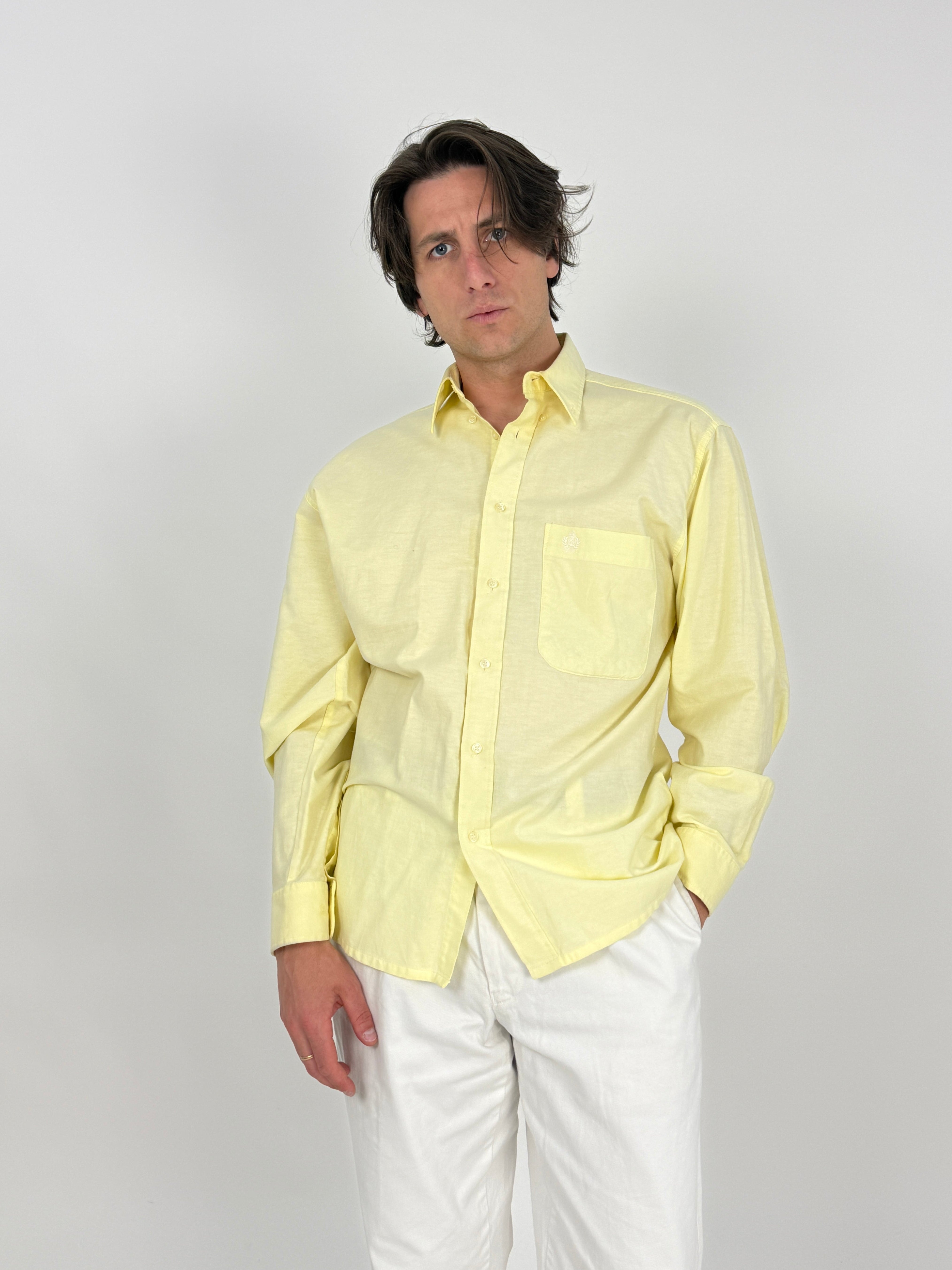 Camicia anni '80 in cotone giallo pastello