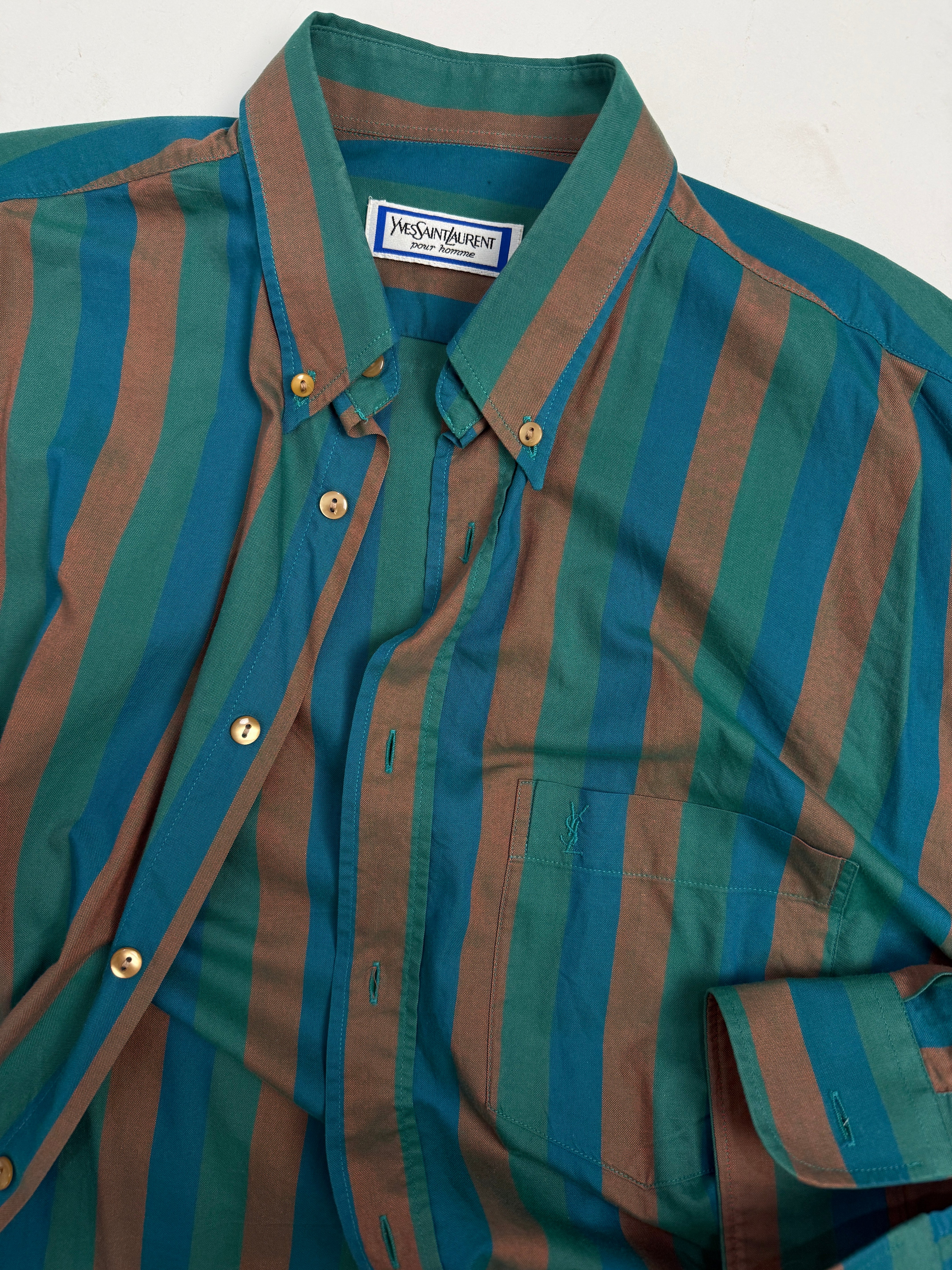 Camicia Yves Saint Laurent Anni '80 a Righe - Taglia L