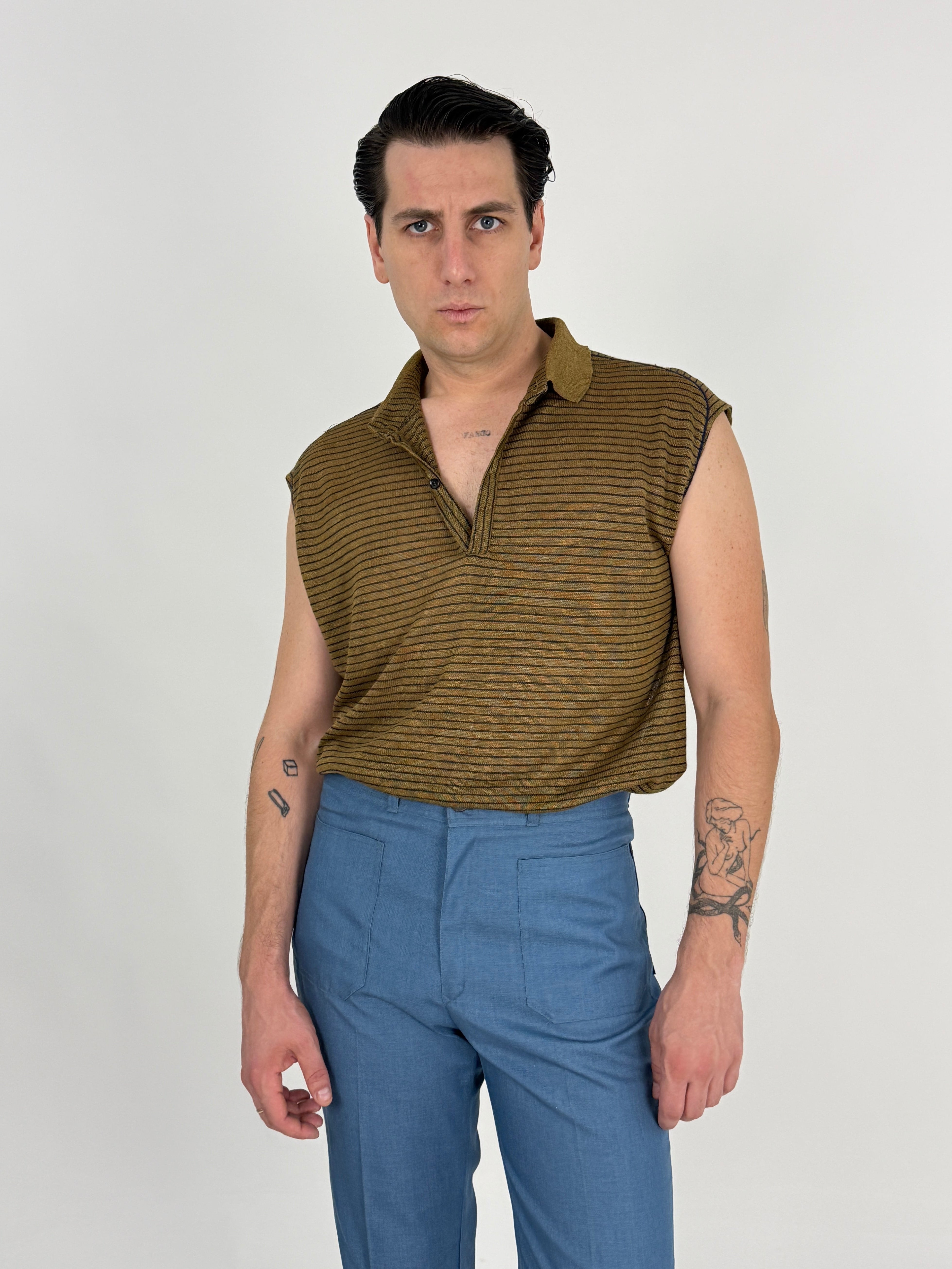 Polo Smanicata Gianni Versace Anni '90 – Lino e Viscosa - Taglia L